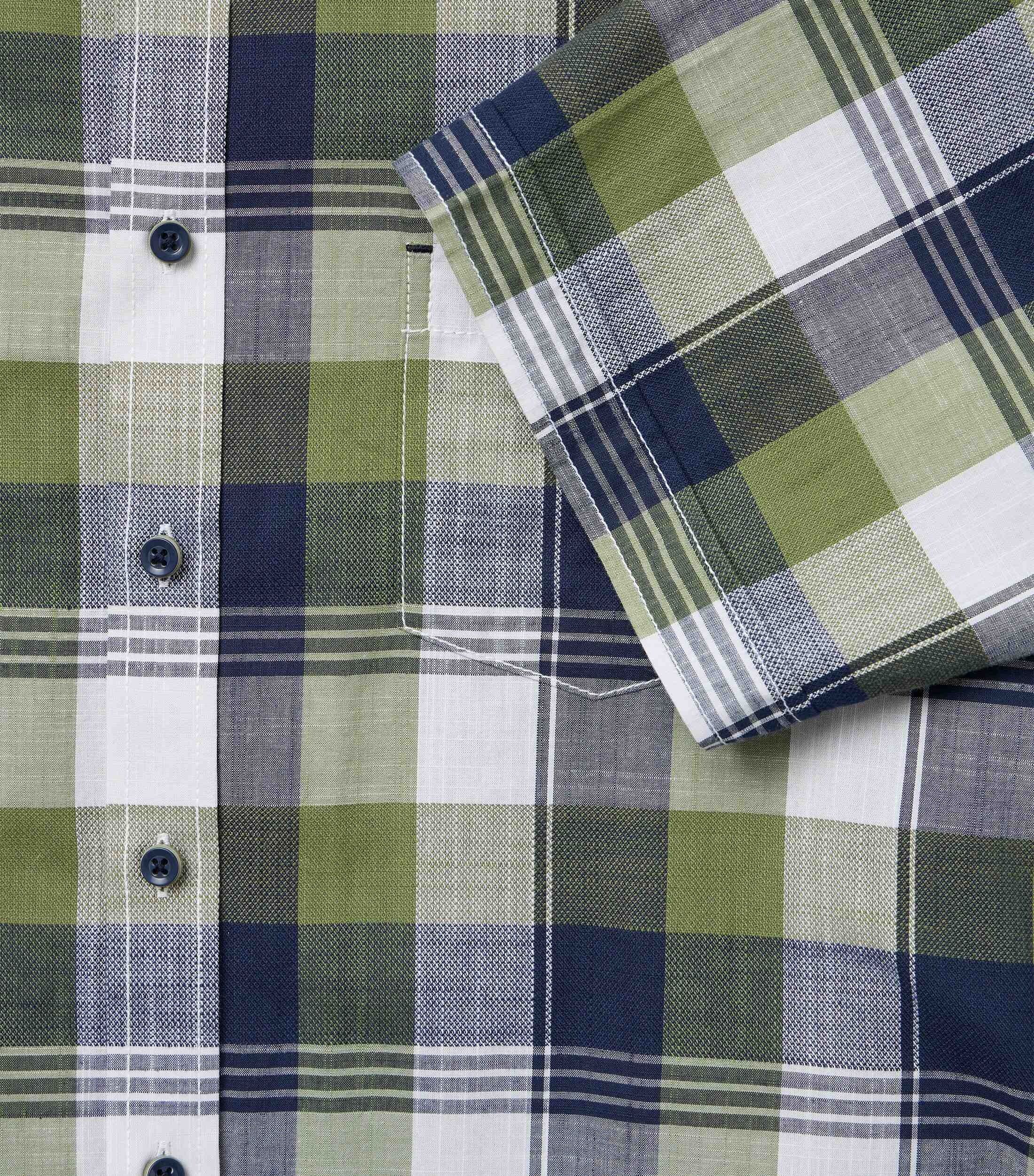 CASA MODA Sport casual fit overhemd, korte mouw, chambray, groen, donkerblauw, wit geruit