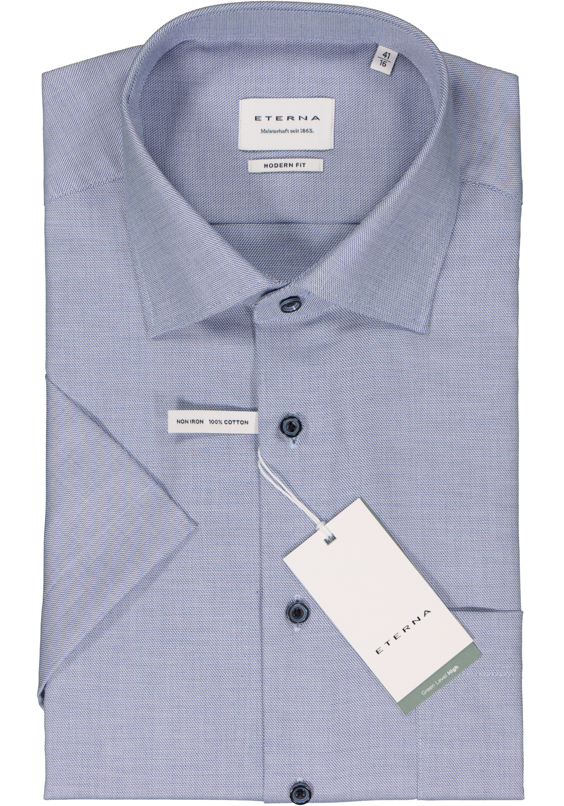 2-4067159305932_eterna-overhemd_HR ETERNA modern fit overhemd korte mouw, twill, middenblauw