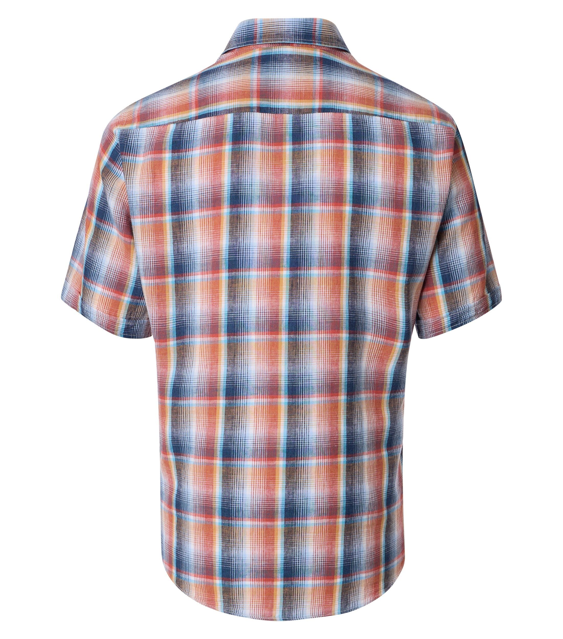 CASA MODA Sport casual fit overhemd, korte mouw, structuur, oranje, blauw, wit, lichtblauw, geel geruit