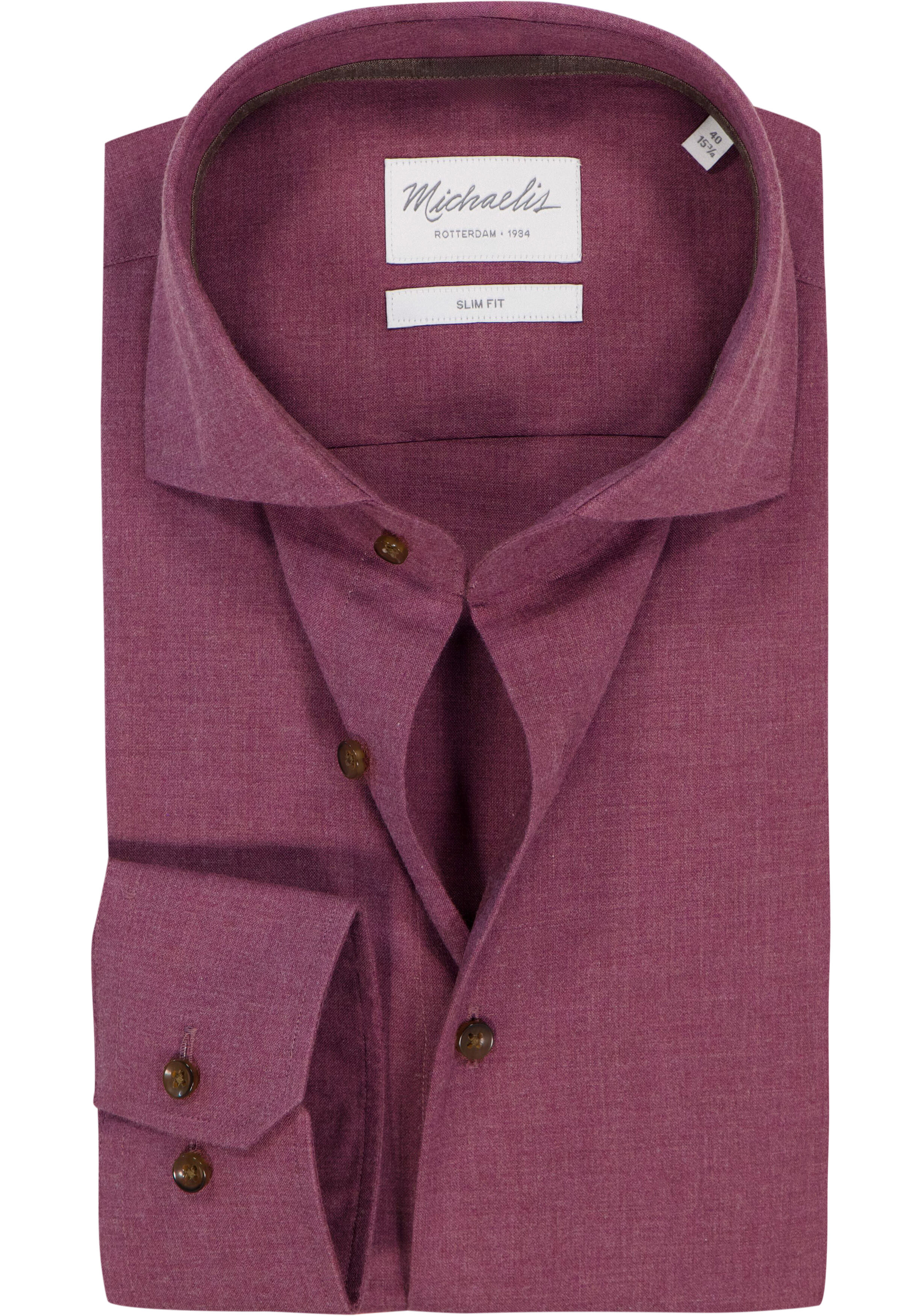 Michaelis slim fit heren overhemd, flanel, bordeaux rood