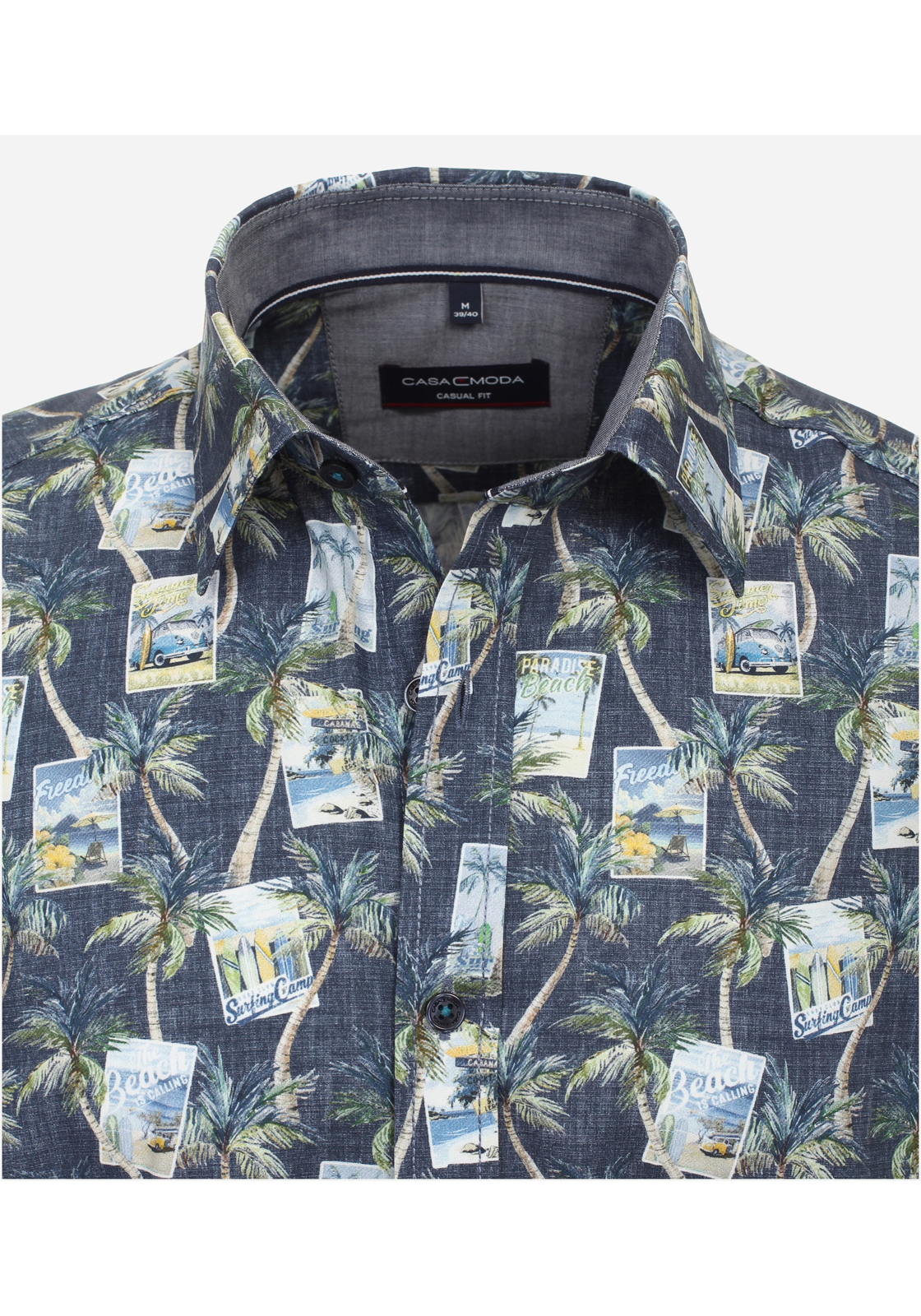 image_4_4f992bc5716e0f0b66bc5615d0200bb5jpgautoformatbgF3F3F3blend-alpha100blend-colorF3F3F3blend-modedarkenfitclampp CASA MODA Sport casual fit overhemd, korte mouw, popeline, groen dessin