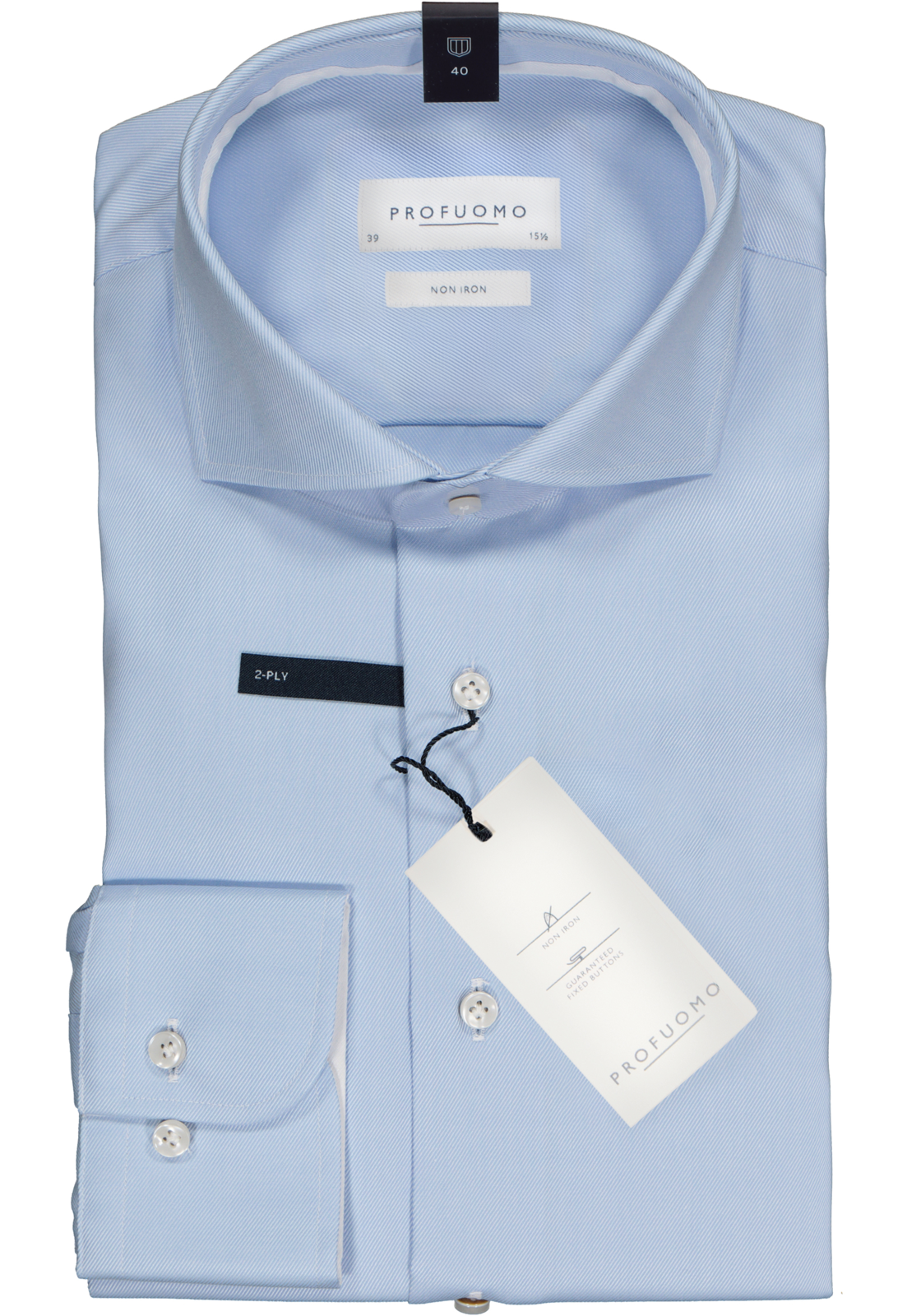 Profuomo slim fit overhemd, 2-ply twill, lichtblauw (contrast)  Profuomo slim fit overhemd, 2-ply twill, lichtblauw (contrast)