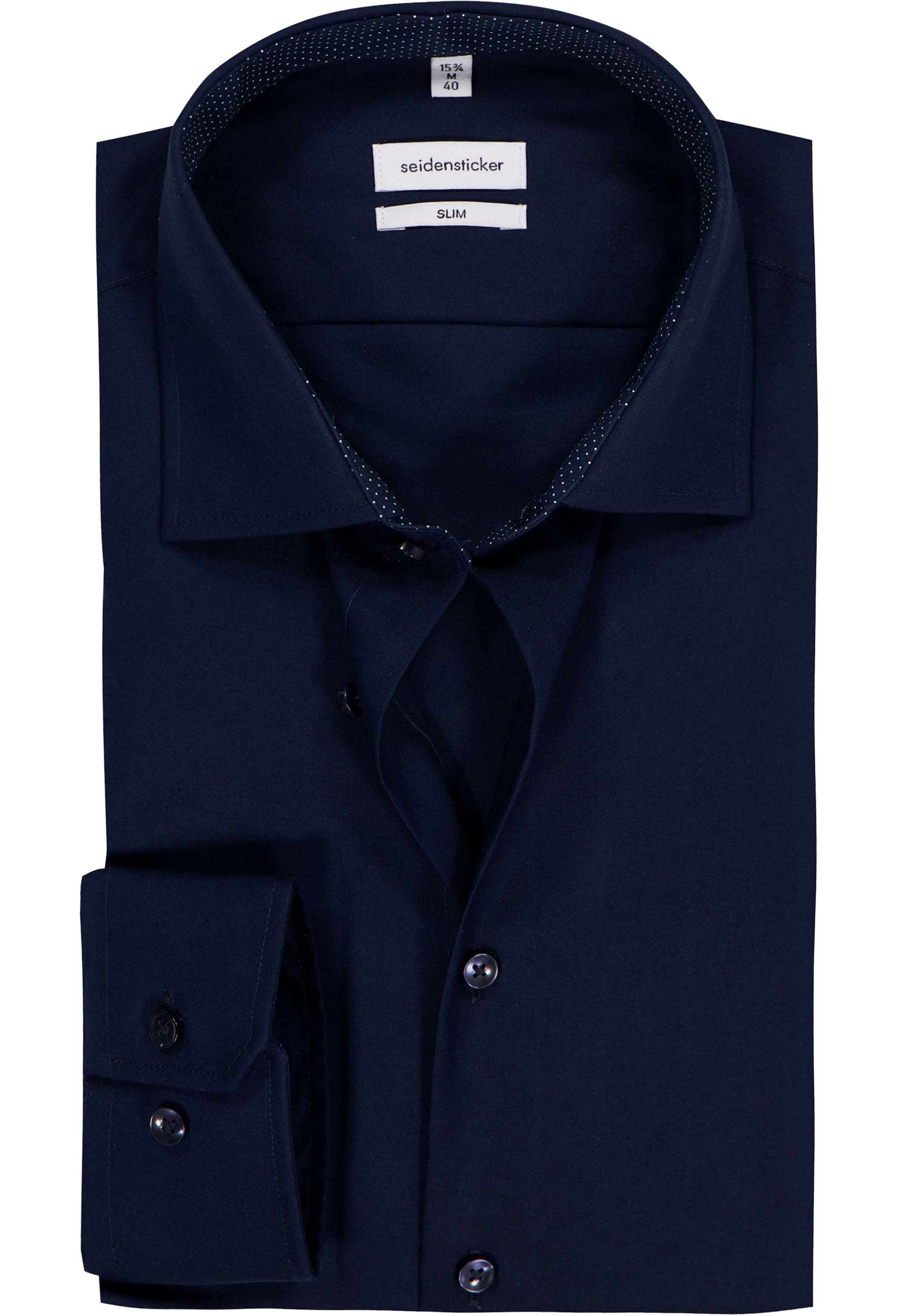 Seidensticker slim fit overhemd, donkerblauw (gestipt contrast)