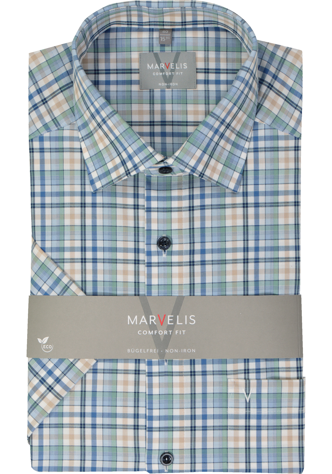 MARVELIS comfort fit overhemd, korte mouw, popeline, groen geruit MARVELIS comfort fit overhemd, korte mouw, popeline, groen geruit