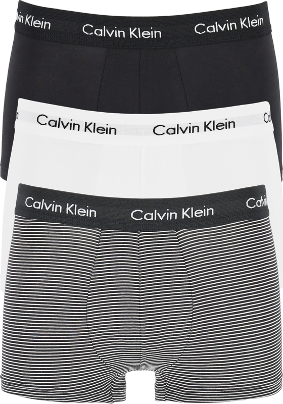 Calvin Klein low rise trunks (3-pack), lage heren boxers kort, zwart, wit en gestreept Calvin Klein low rise trunks (3-pack), lage heren boxers kort, zwart, wit en gestreept