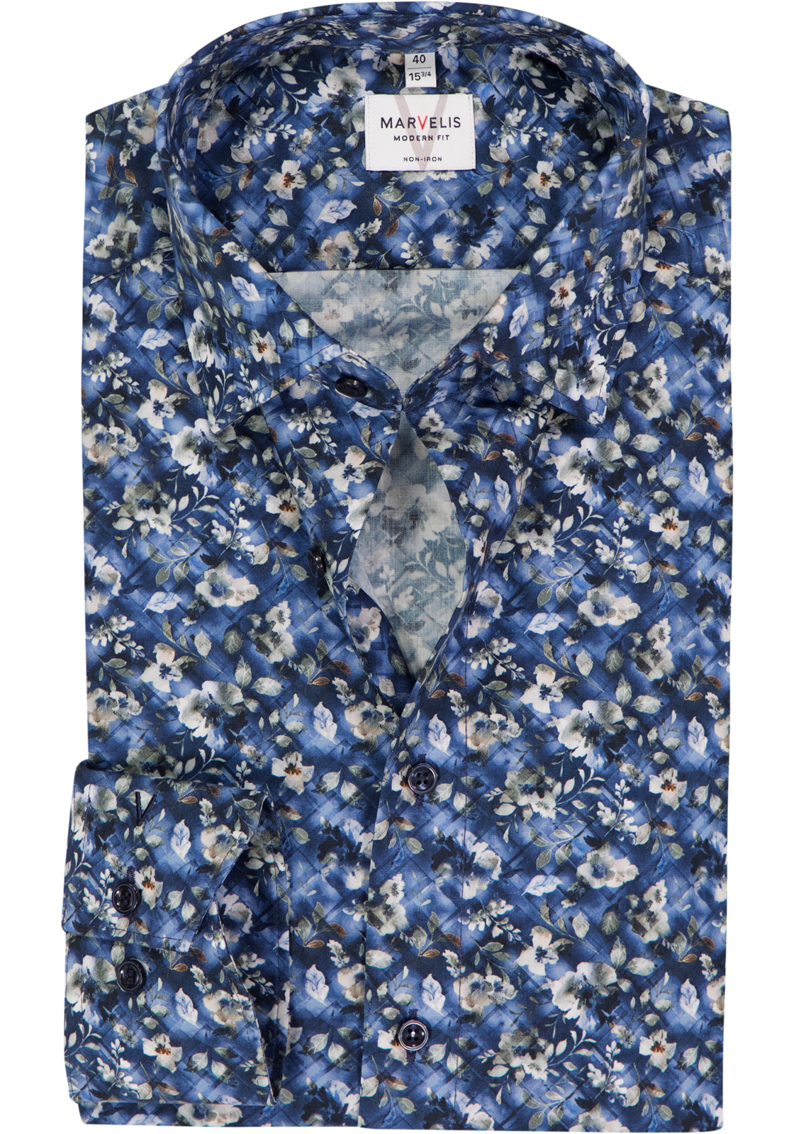 MARVELIS modern fit overhemd, mouwlengte 7, popeline, donkerblauw dessin MARVELIS modern fit overhemd, mouwlengte 7, popeline, donkerblauw dessin