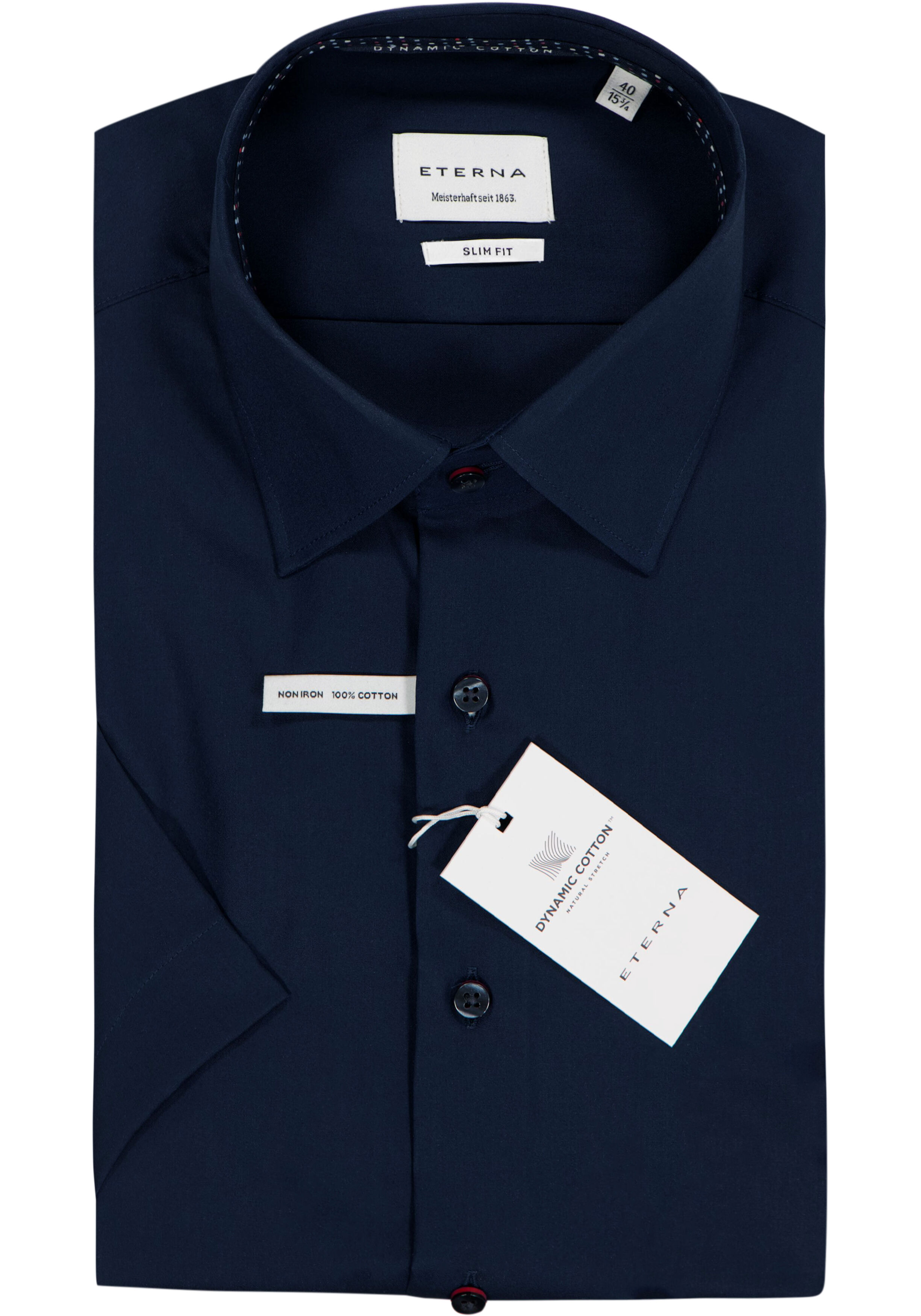 ETERNA slim fit overhemd korte mouw, popeline, donkerblauw