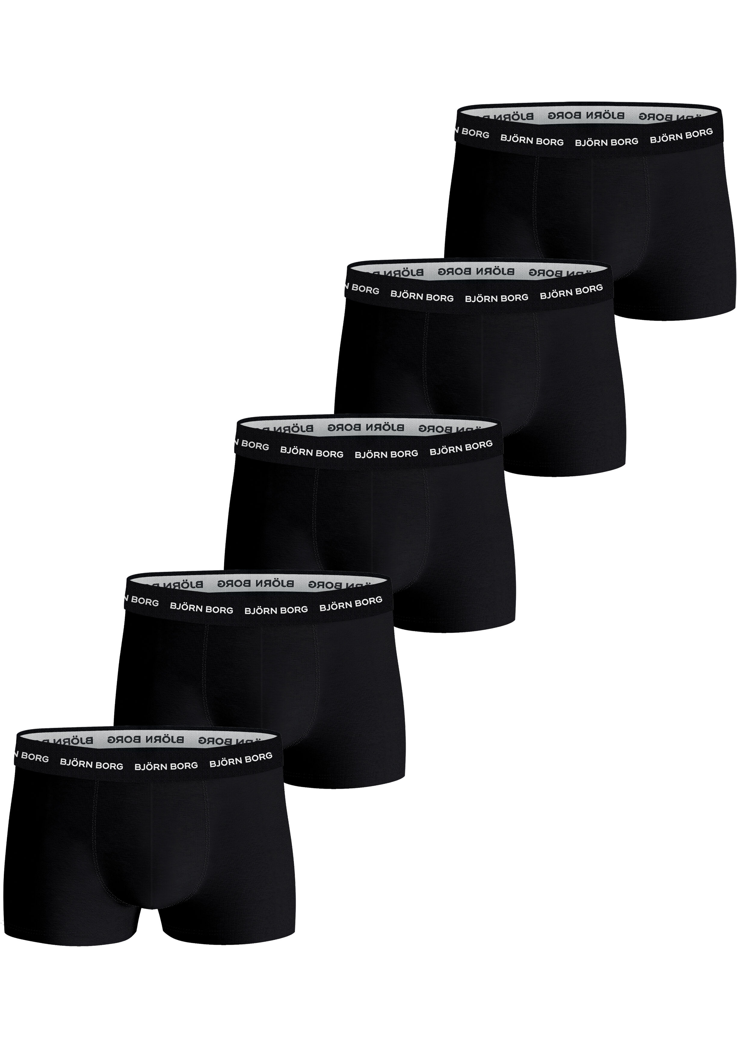 Bjorn Borg Cotton Stretch trunks, heren boxers korte pijp (5-pack), zwart, zwart, zwart, zwart, zwart