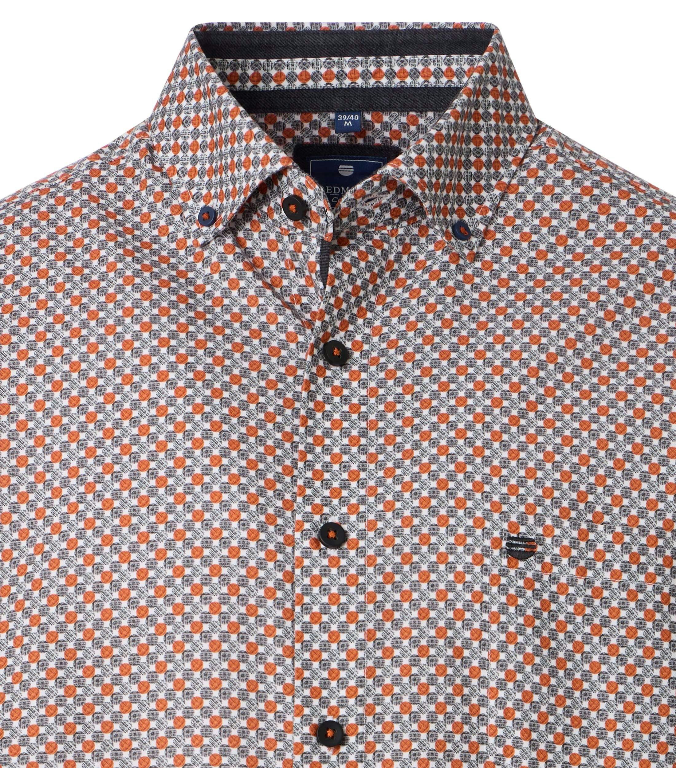 Redmond modern fit overhemd, popeline, wit, grijs en oranje dessin