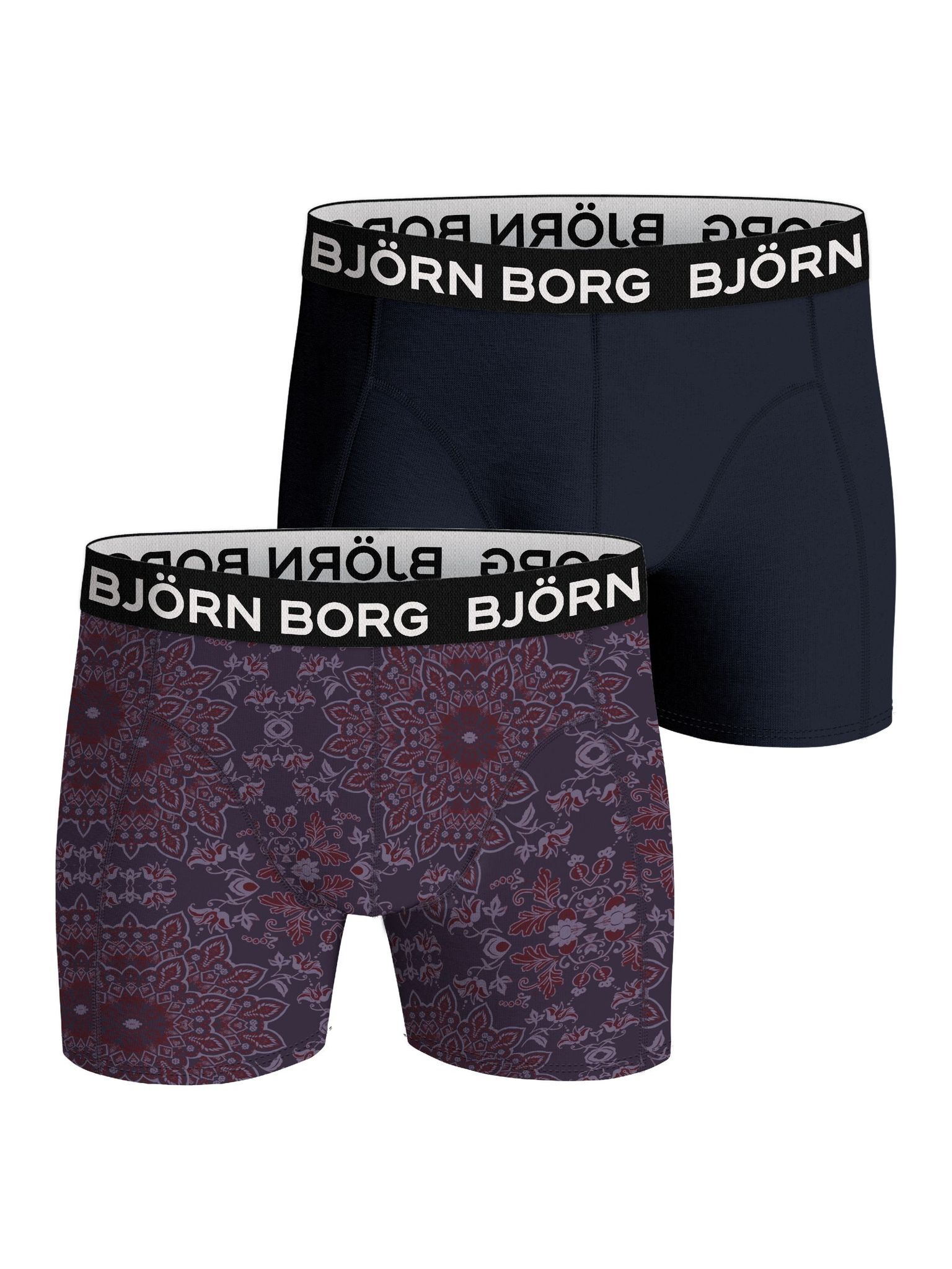 Bjorn Borg Bamboo Cotton Blend boxers, heren boxers normale lengte (2-pack), donkerblauw en blauw met bordeaux print