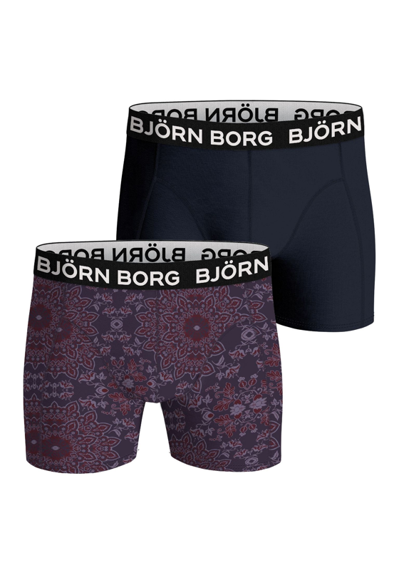 Bjorn Borg Bamboo Cotton Blend boxers, heren boxers normale lengte (2-pack), donkerblauw en blauw met bordeaux print Bjorn Borg Bamboo Cotton Blend boxers, heren boxers normale lengte (2-pack), donkerblauw en blauw met bordeaux print