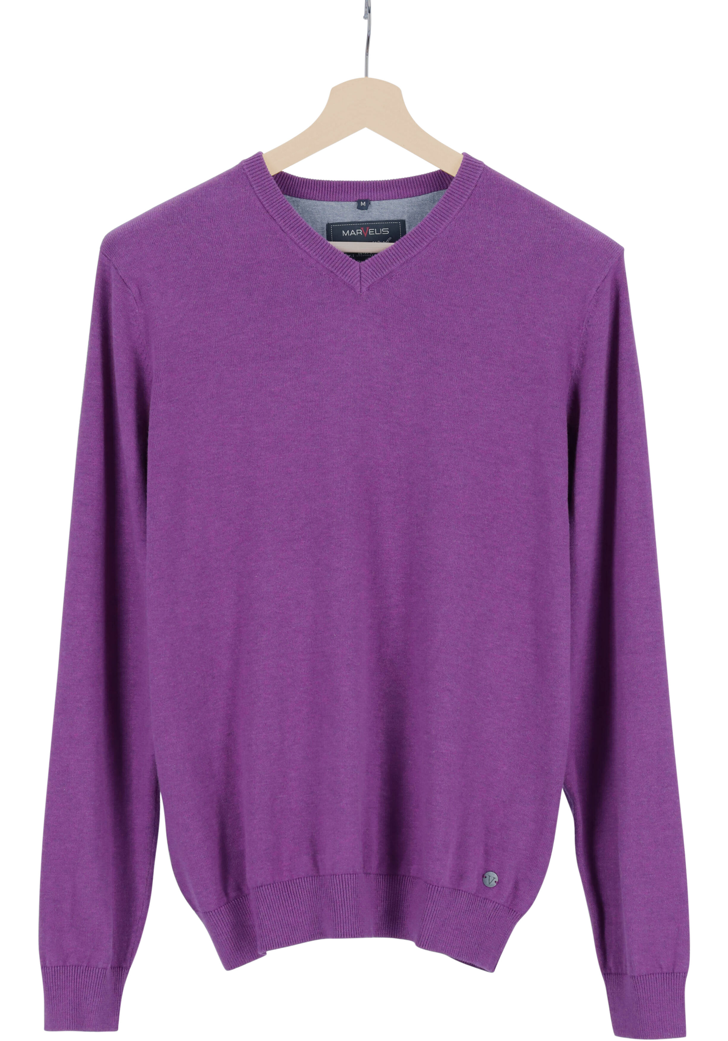 MARVELIS modern fit trui katoen, V-hals, aubergine paars