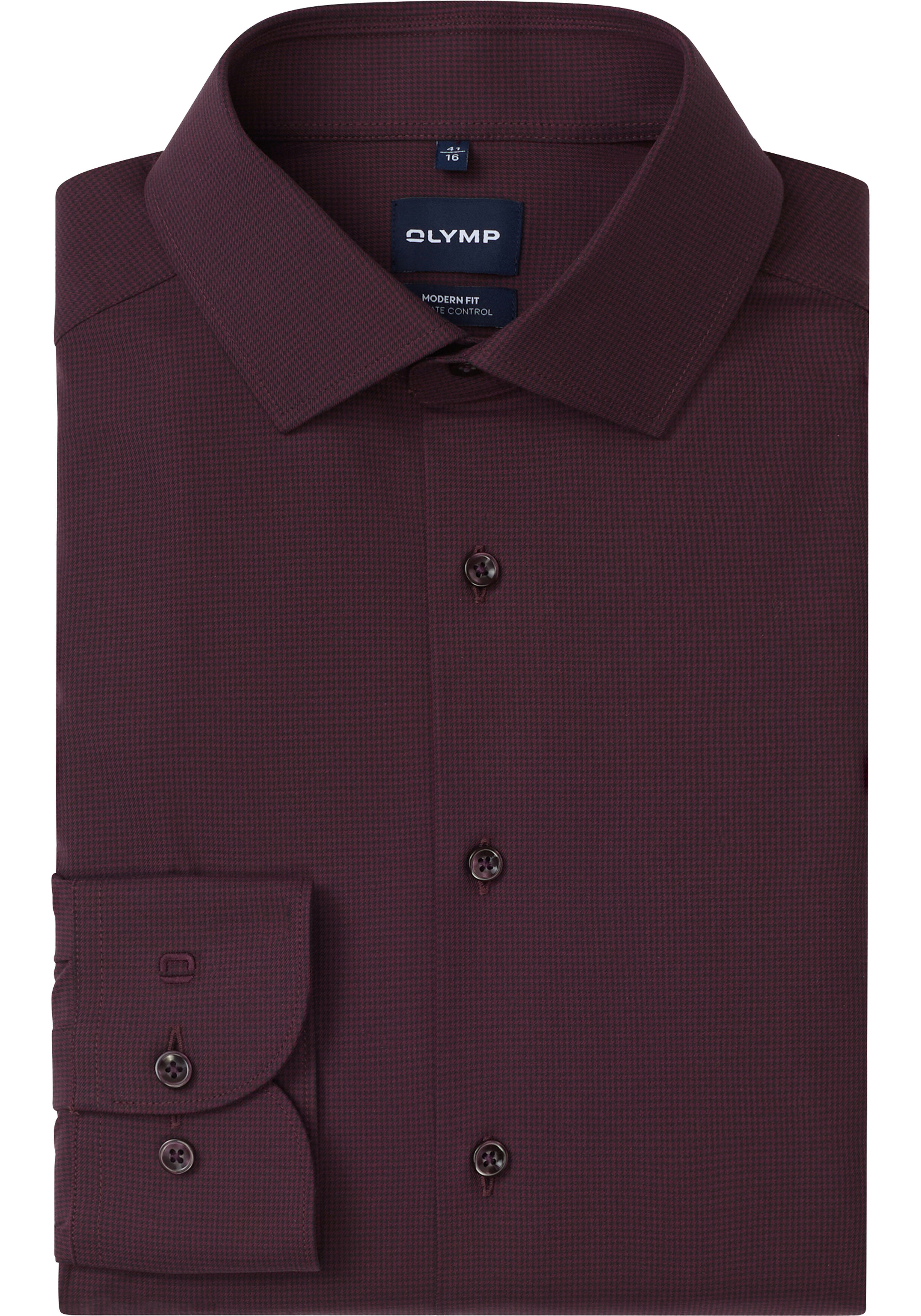 OLYMP 24/7 Luxor modern fit overhemd, mouwlengte 7, structuur, bordeaux rood
