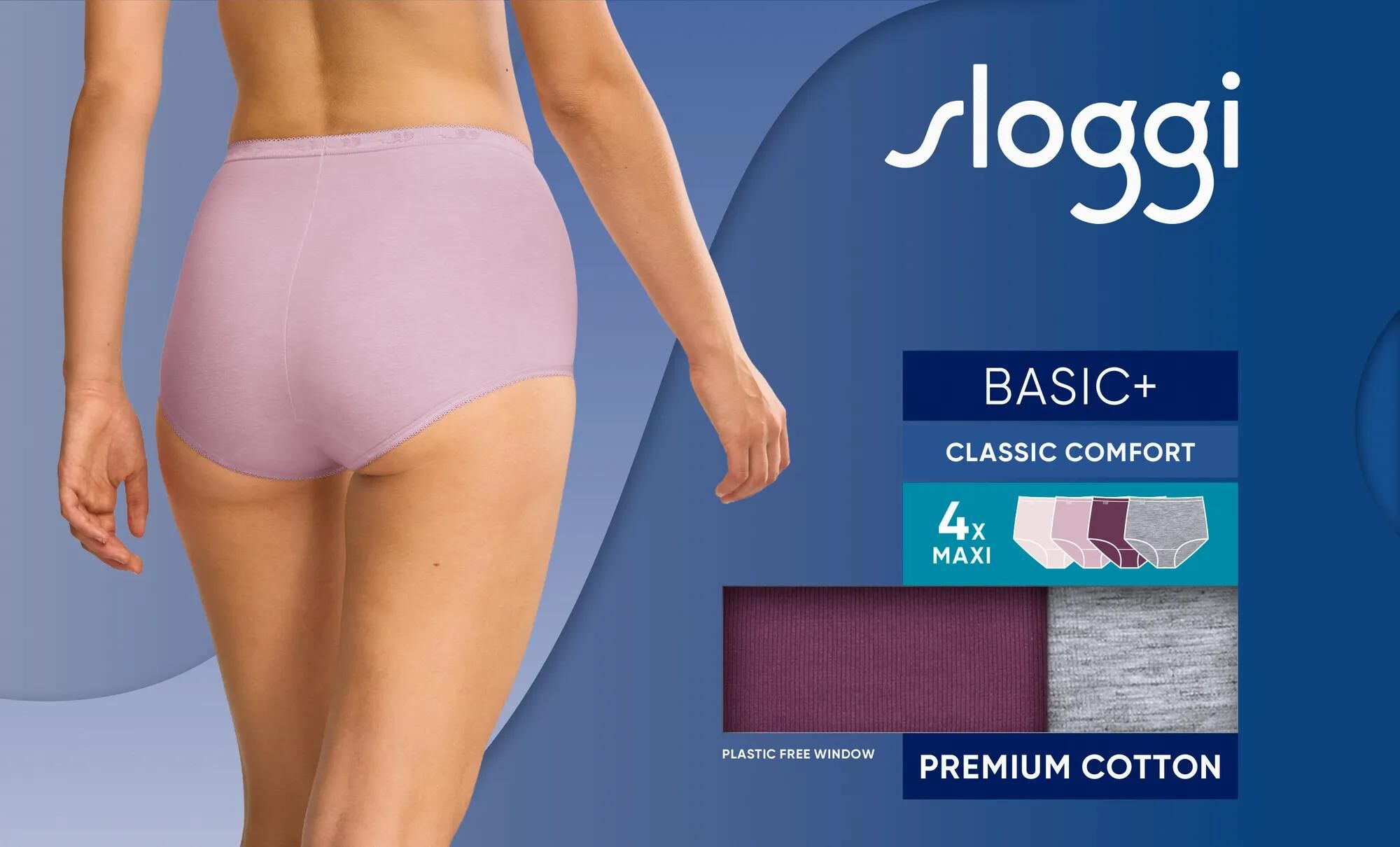 Sloggi Women Basic+ Maxi (4-pack), dames slip, heel lichtroze, roze, aubergine en grijs