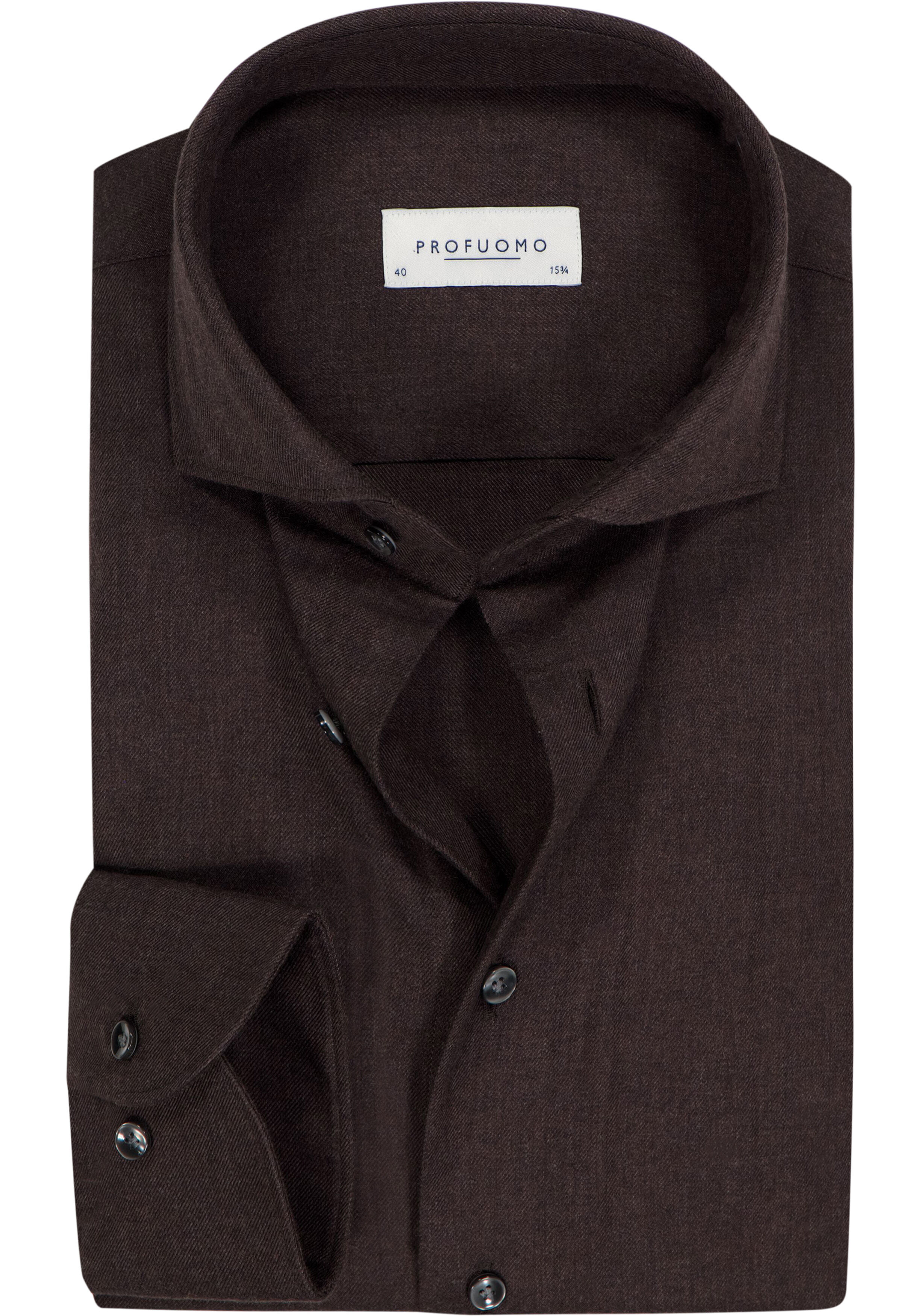 Profuomo slim fit heren overhemd, flanel, bruin