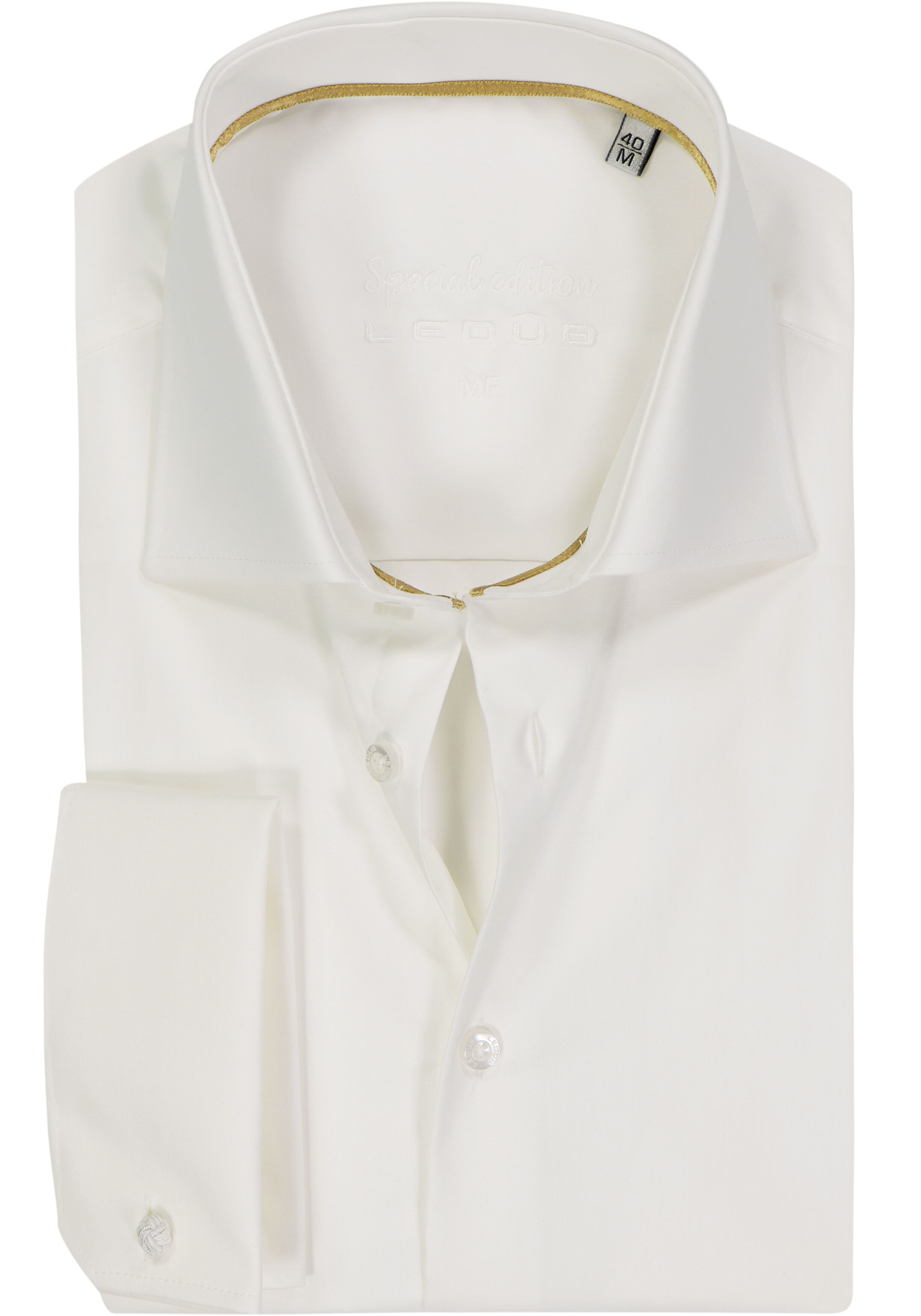 Ledub modern fit overhemd, dubbele manchet, beige twill 