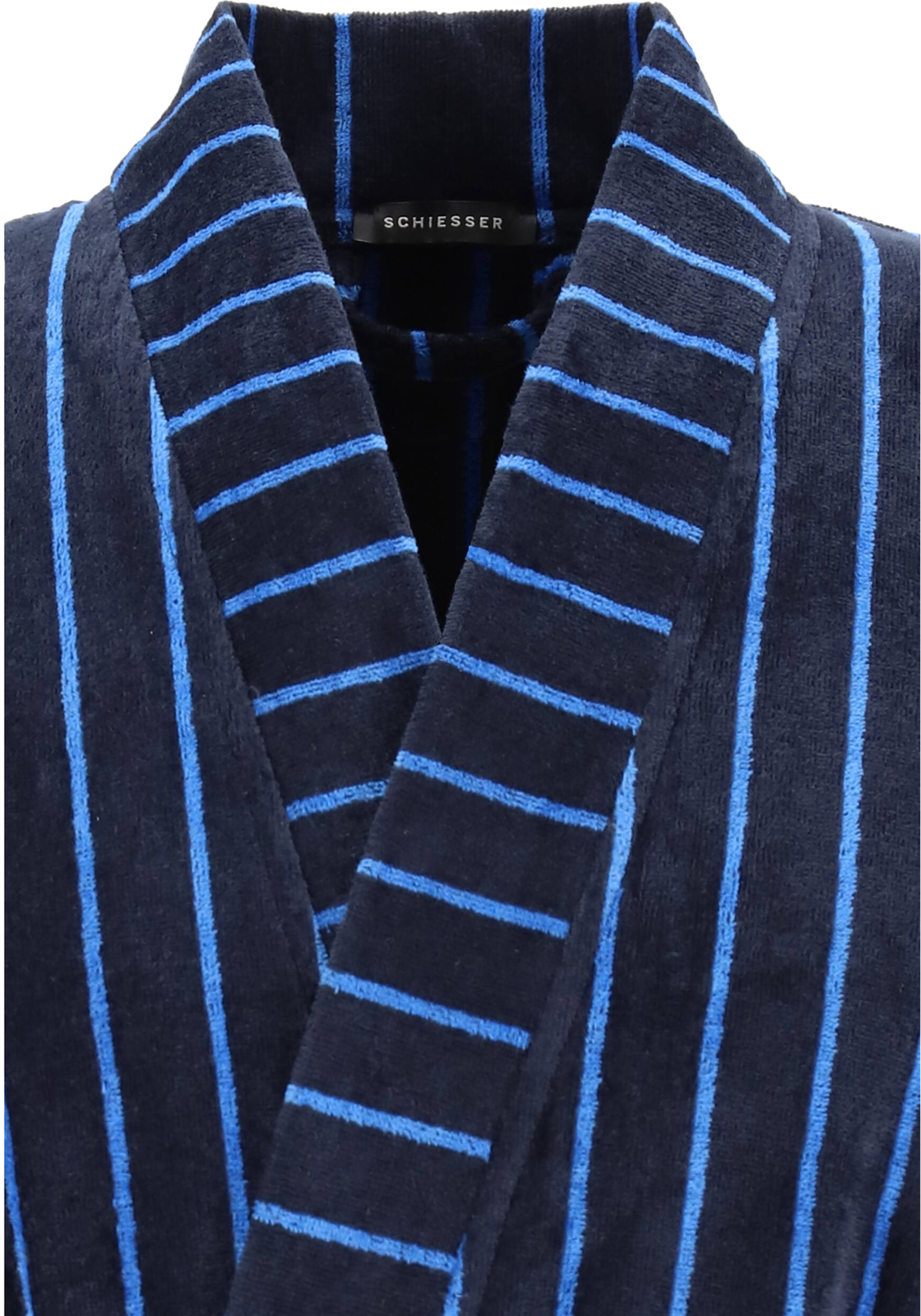 5-4007063656140-Schiesser-Schiesser_142106803_BJ_Blauw_detail_HR SCHIESSER heren badjas, ultralicht velours, donker blauw gestreept