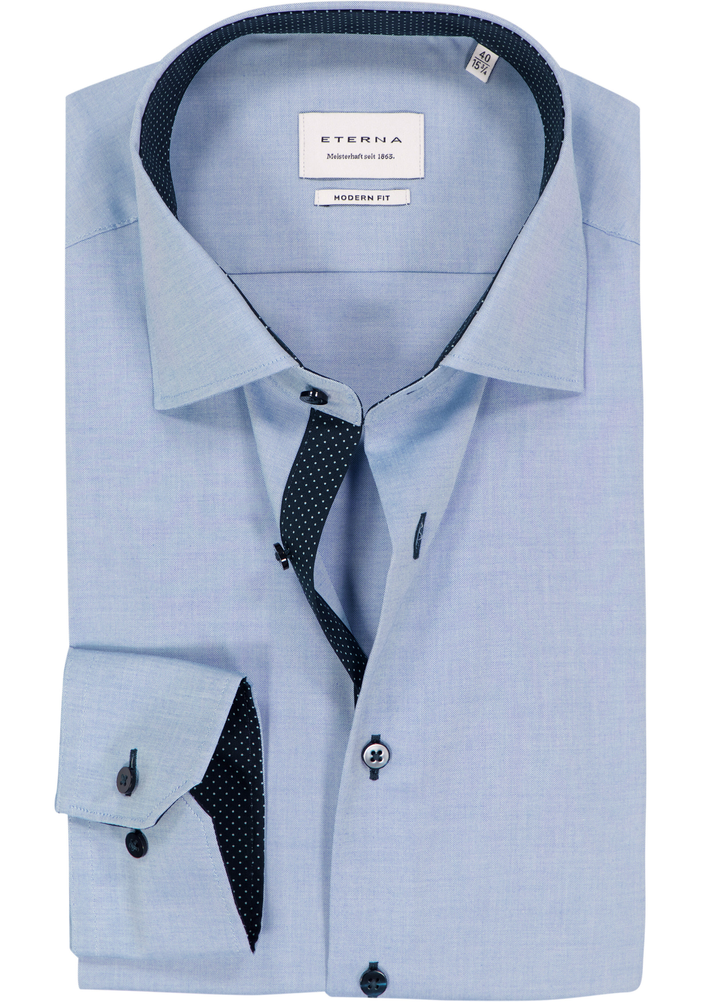 ETERNA modern fit overhemd, fijn Oxford heren overhemd, lichtblauw (blauw gestipt contrast)