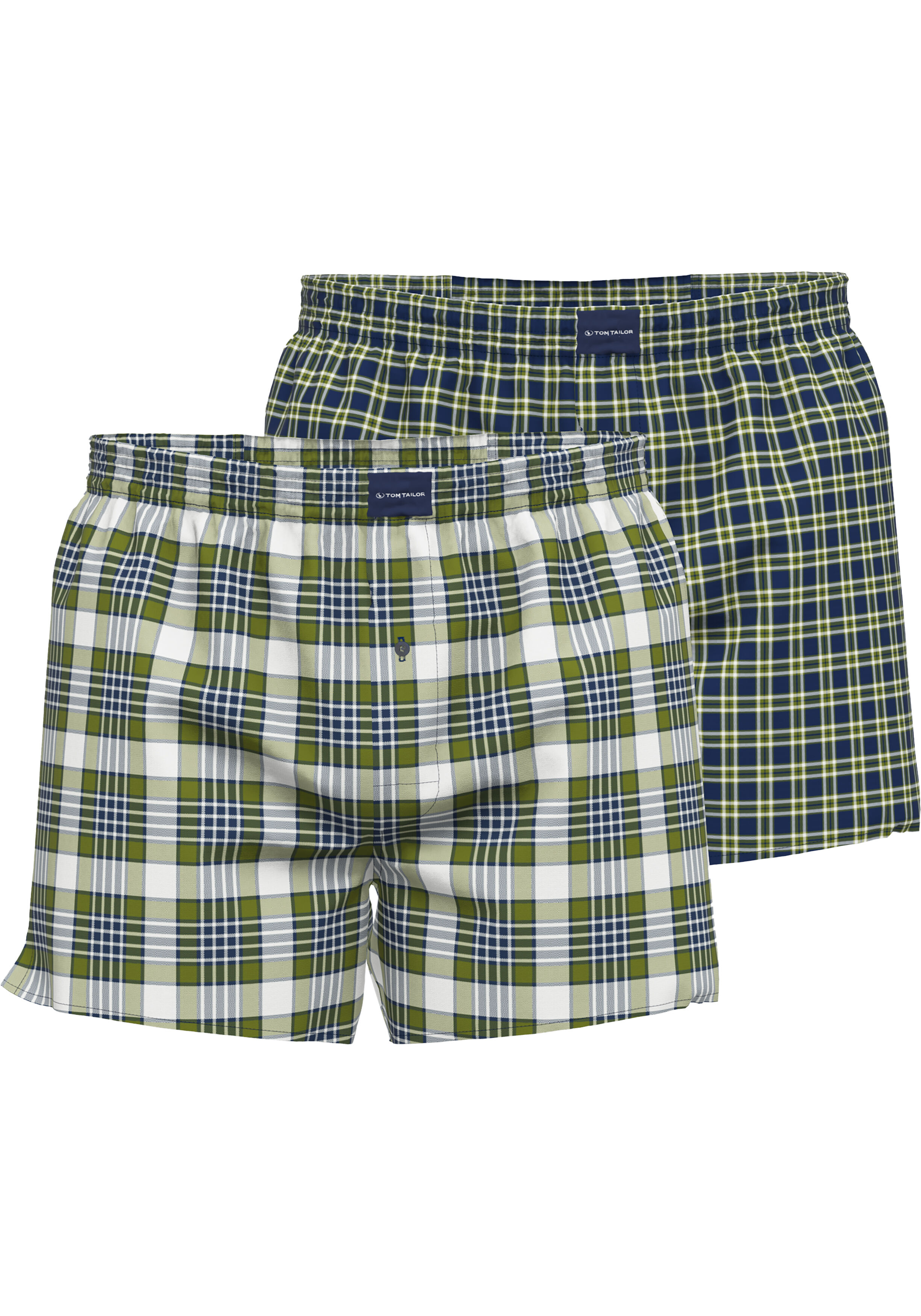 TOM TAILOR heren boxershorts geweven wijd model met gulp (2-pack), donkergroen geruit