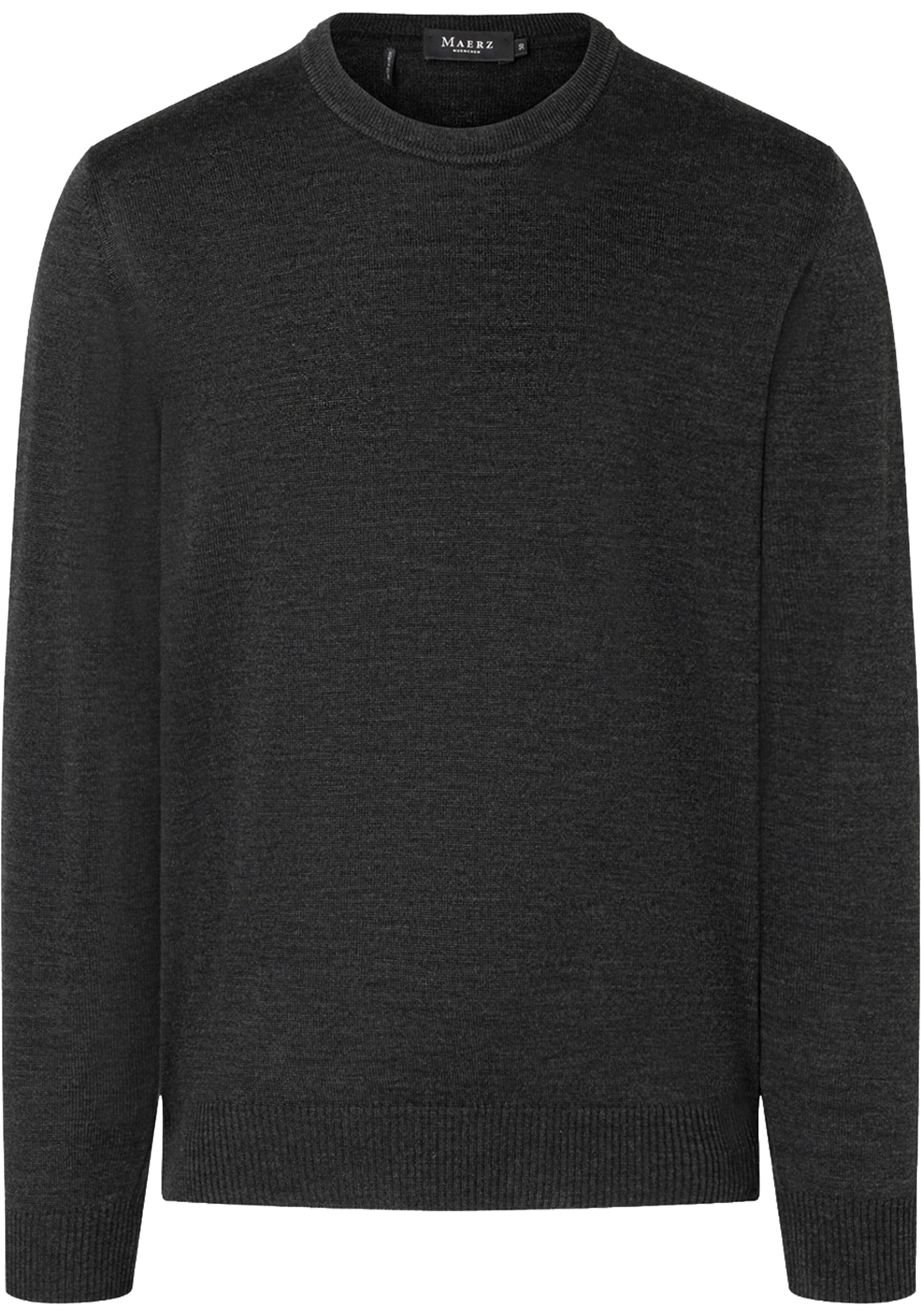 MAERZ Classic Fit heren trui met O-hals wol, antraciet grijs