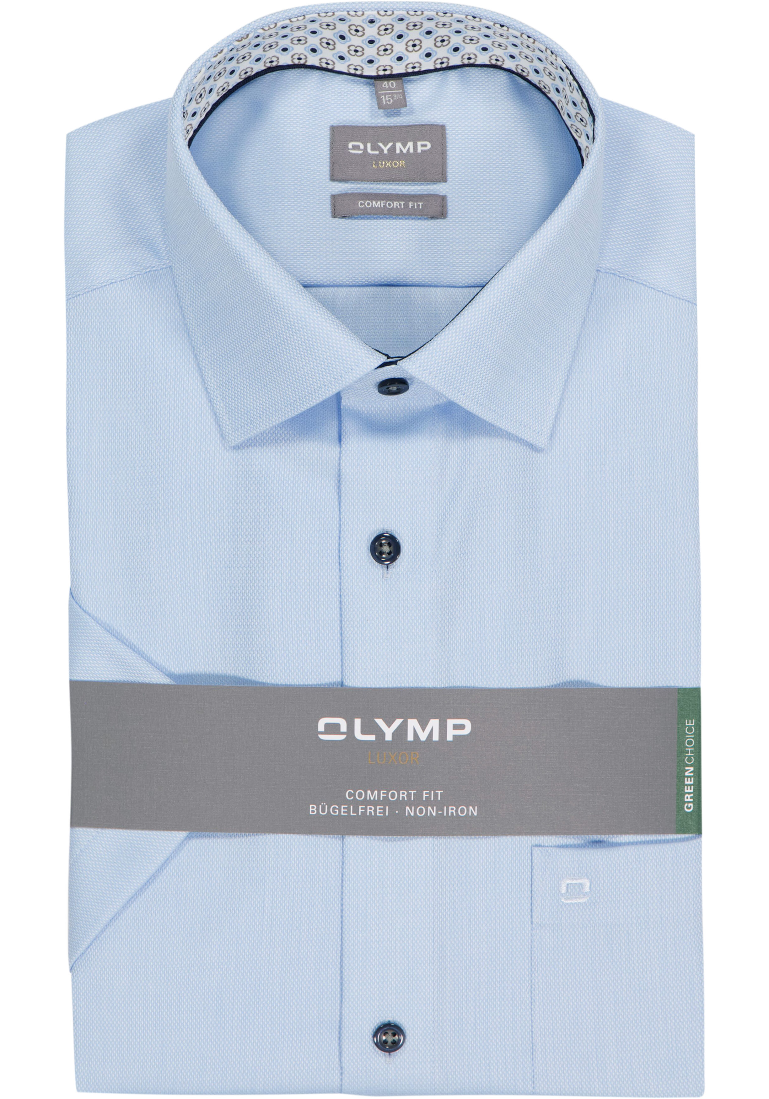 OLYMP Luxor comfort fit overhemd, korte mouw, structuur, lichtblauw