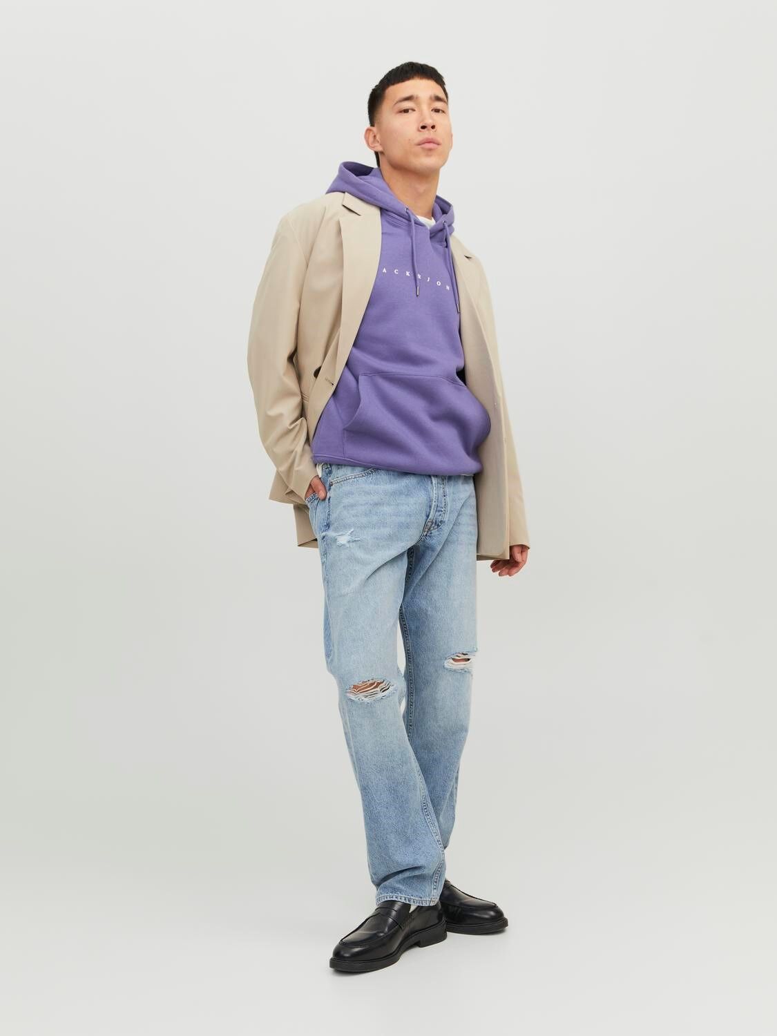 JACK & JONES Star jj sweat hood regular fit, heren hoodie katoenmengsel met capuchon, paars
