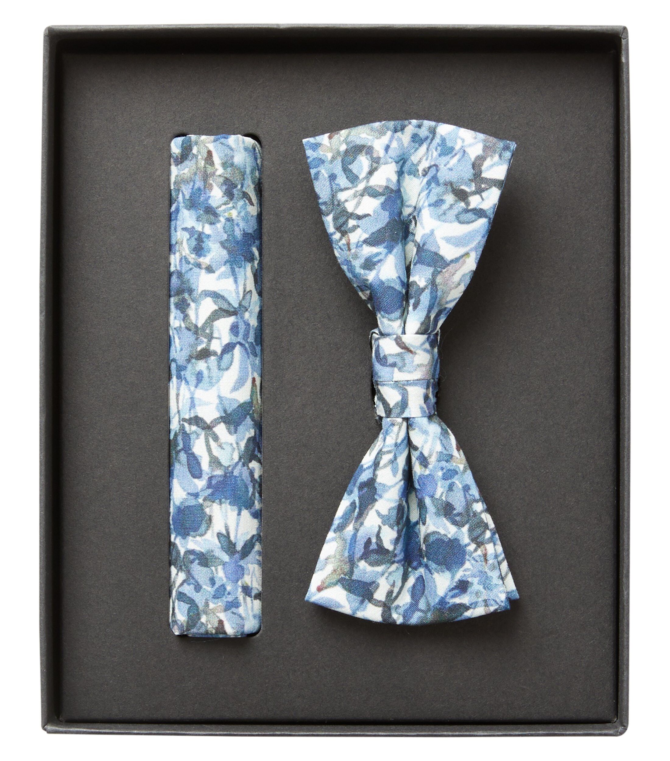 VENTI set met vlinderdas en pochet, blauw, wit dessin