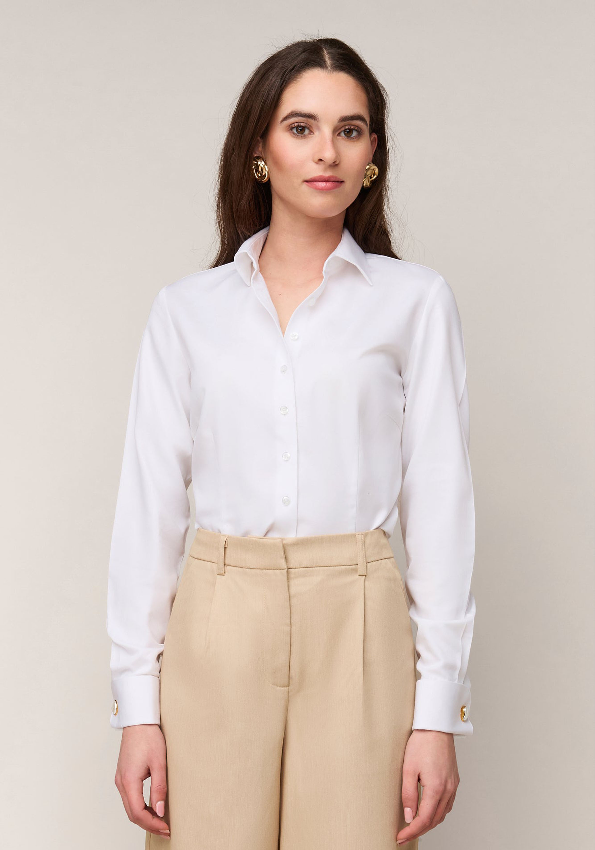 Vander Amsterdam damesblouse slim fit dubbele manchet, twill, wit