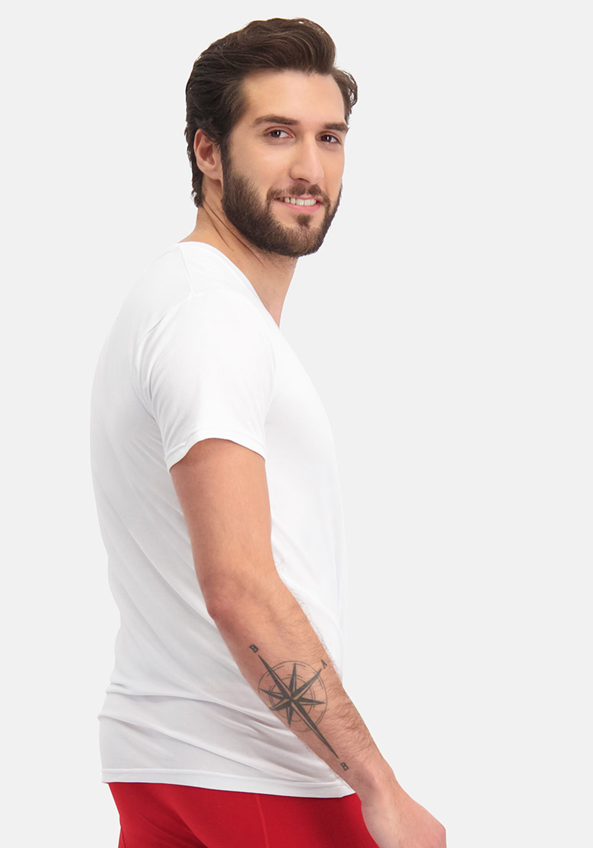 Bamboo Basics Velo V-neck T-shirt (2-pack), heren T-shirt V-hals, wit