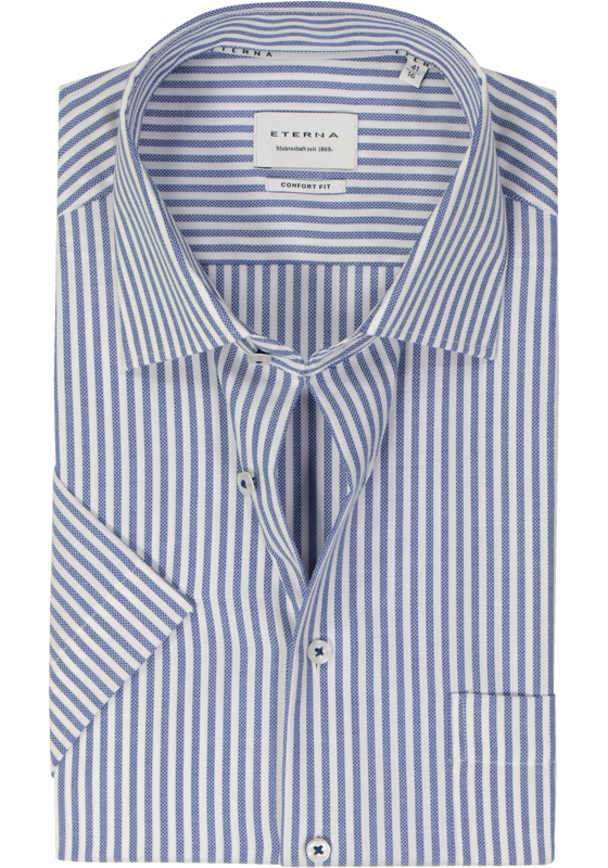 ETERNA comfort fit overhemd korte mouw, Oxford, blauw met wit gestreept ETERNA comfort fit overhemd korte mouw, Oxford, blauw met wit gestreept