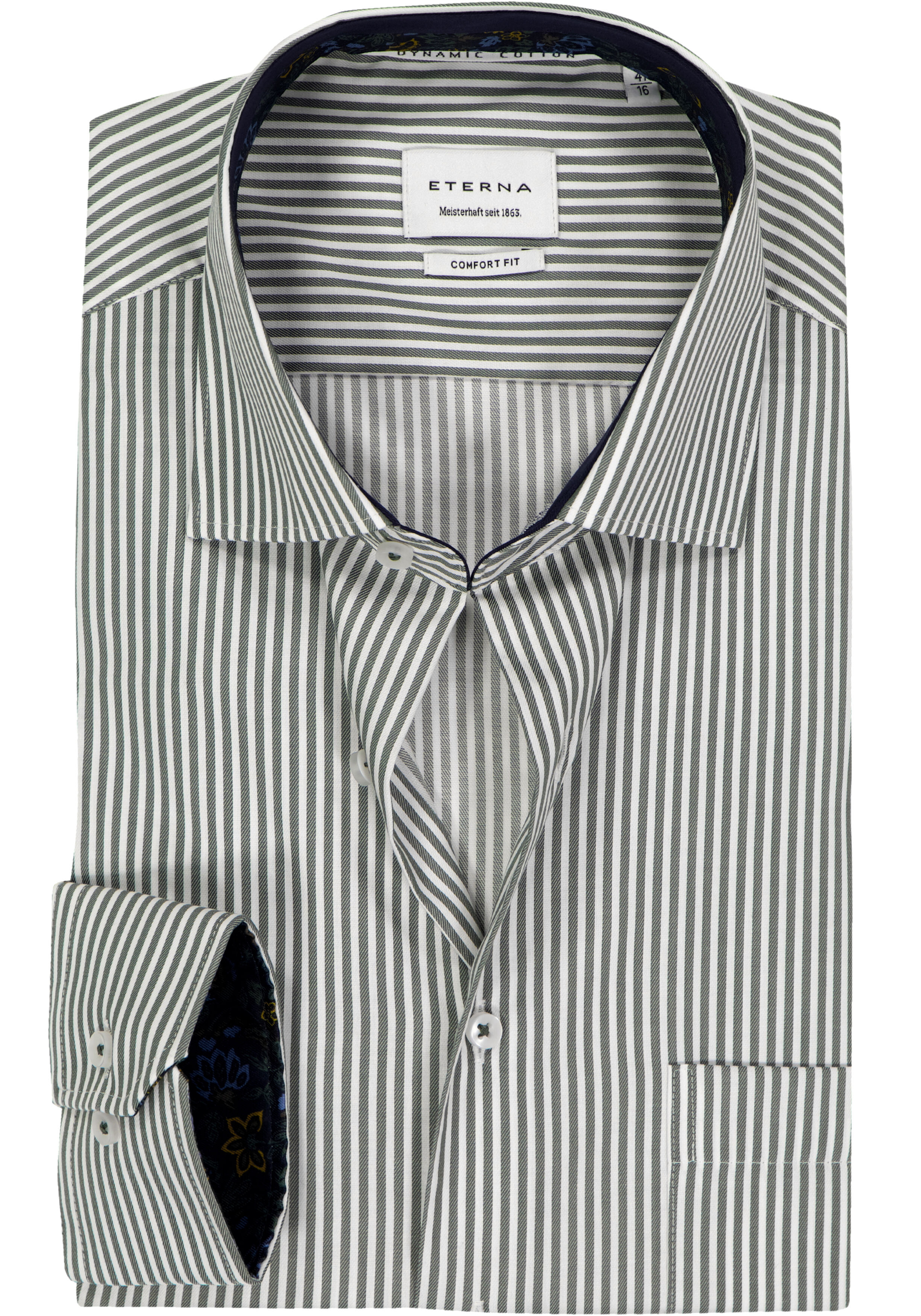 ETERNA comfort fit overhemd, twill, groen gestreept