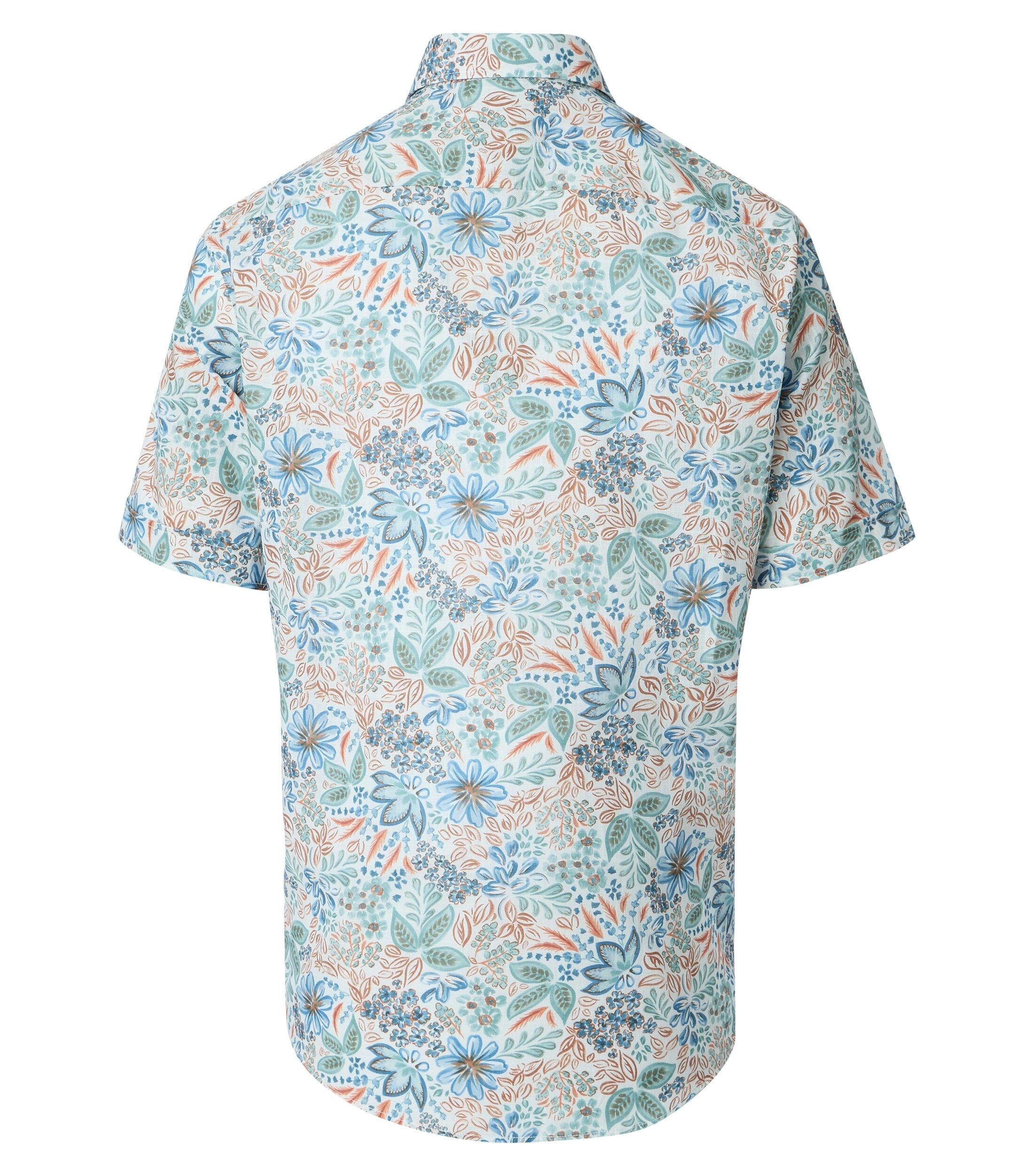 CASA MODA Sport casual fit overhemd, korte mouw, popeline, wit, blauw, groen, oranje dessin