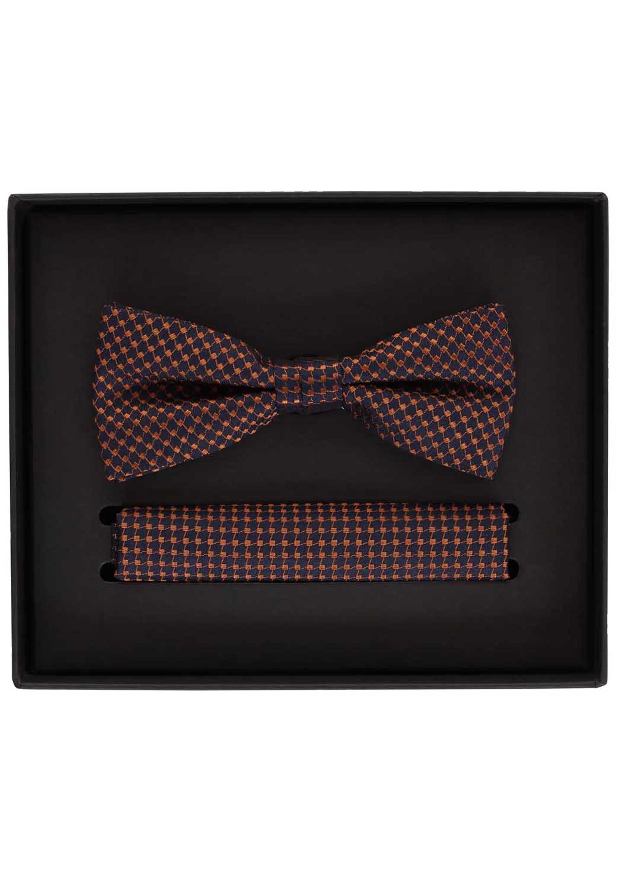 VENTI set met vlinderdas en pochet, donkerblauw, oranje dessin