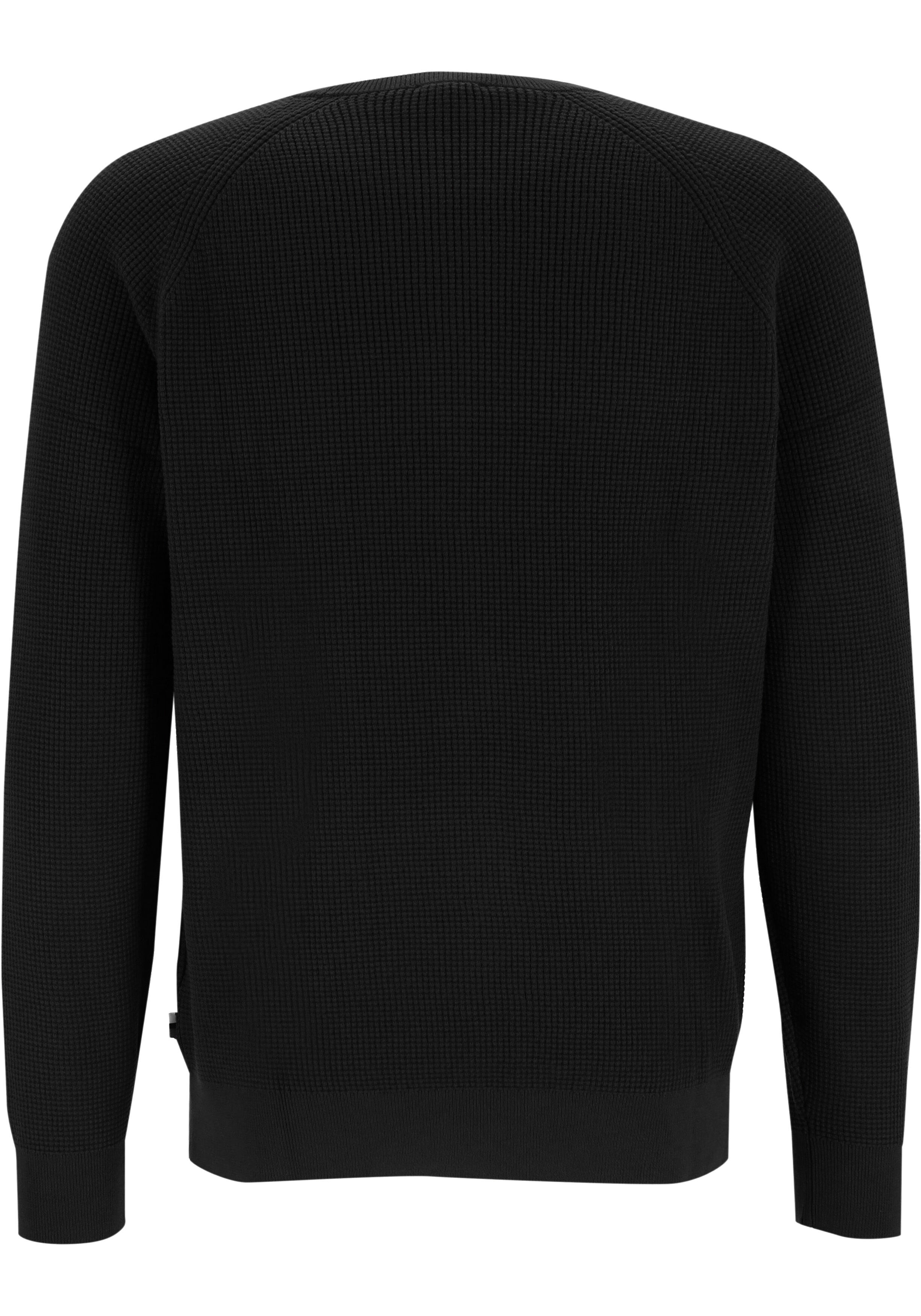 OLYMP Casual modern fit trui structuur, katoenmengsel, O-hals, zwart