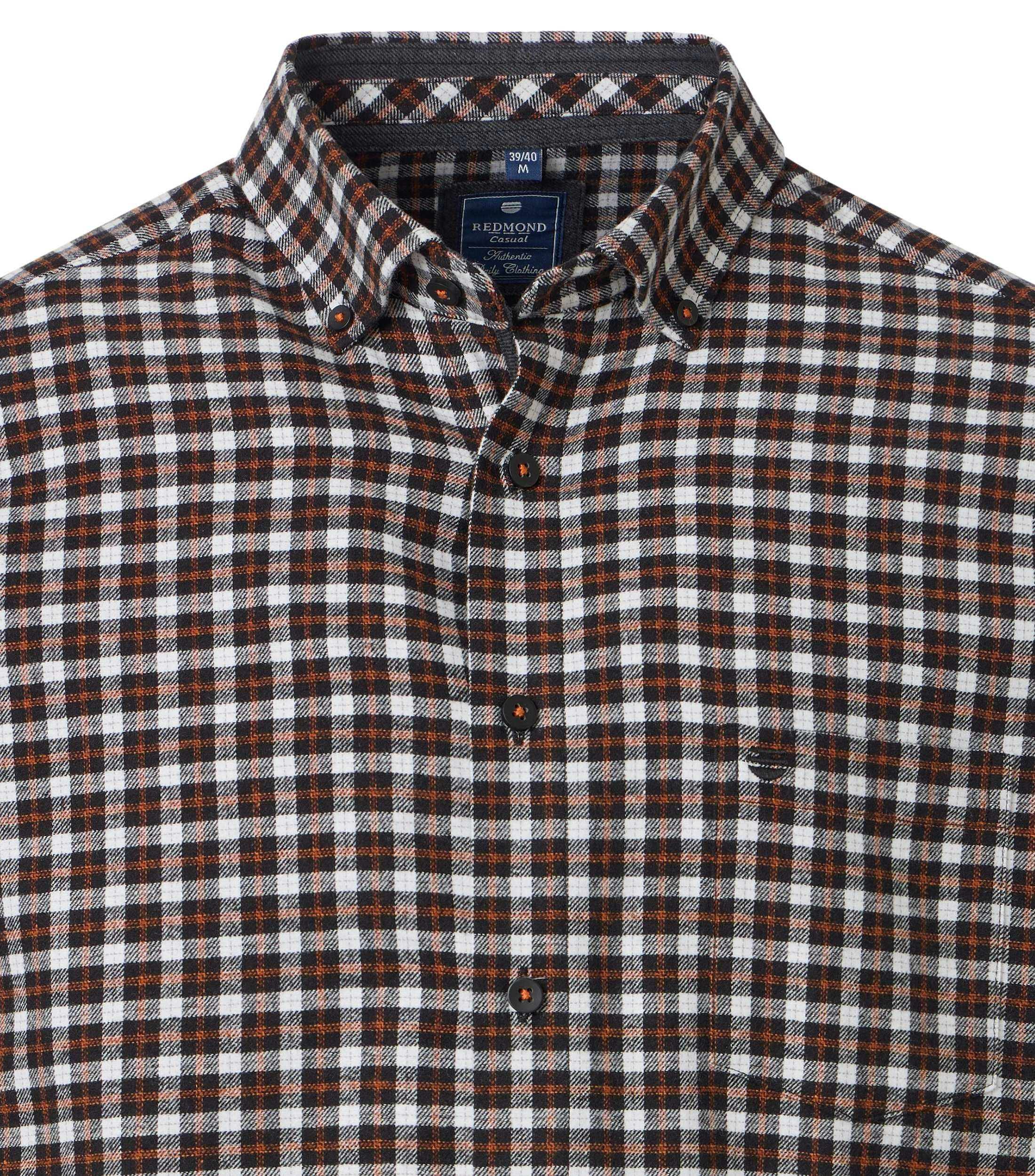 Redmond modern fit overhemd, flanel, zwart met wit en oranje geruit