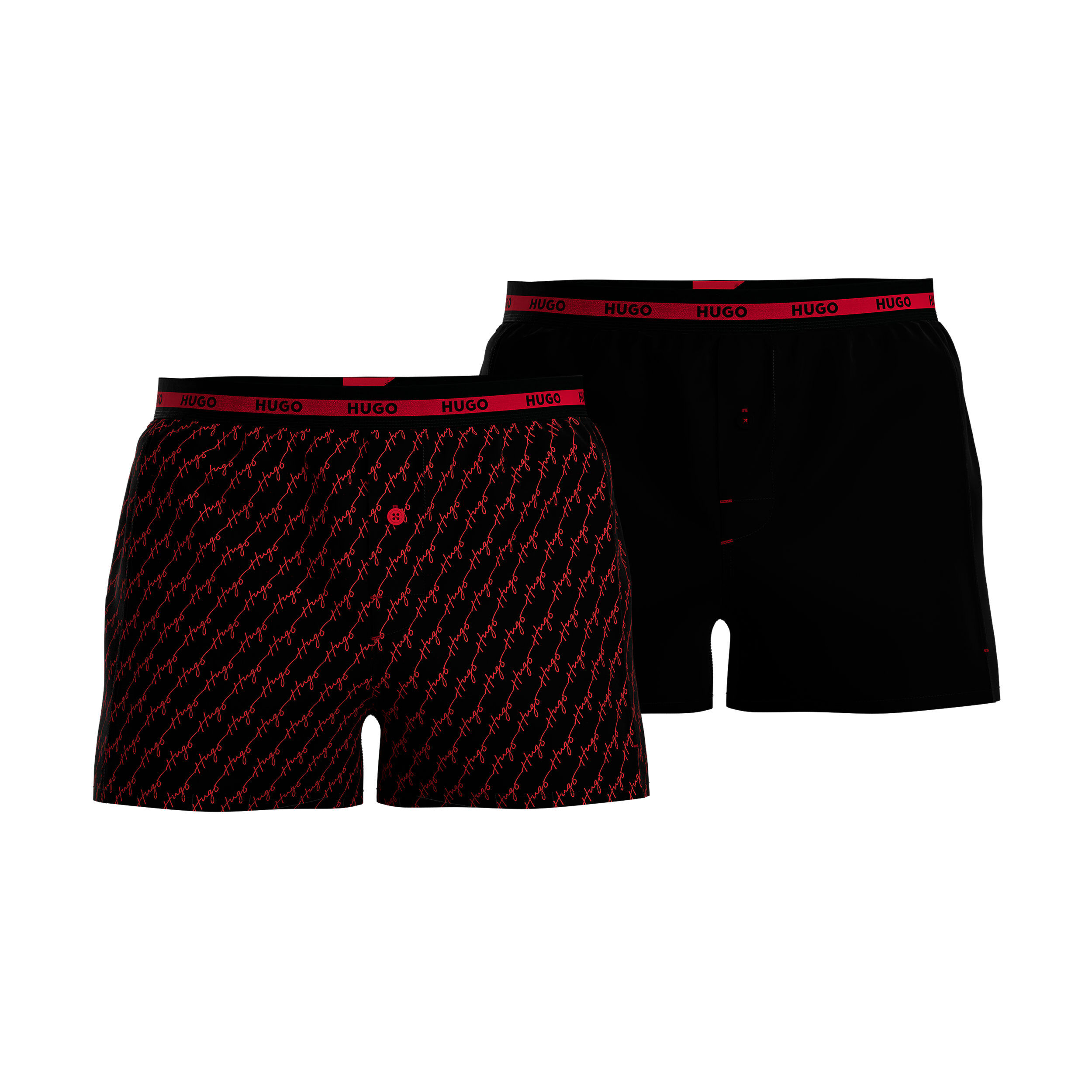 HUGO boxershorts woven (2-pack), heren boxers wijd model, zwart