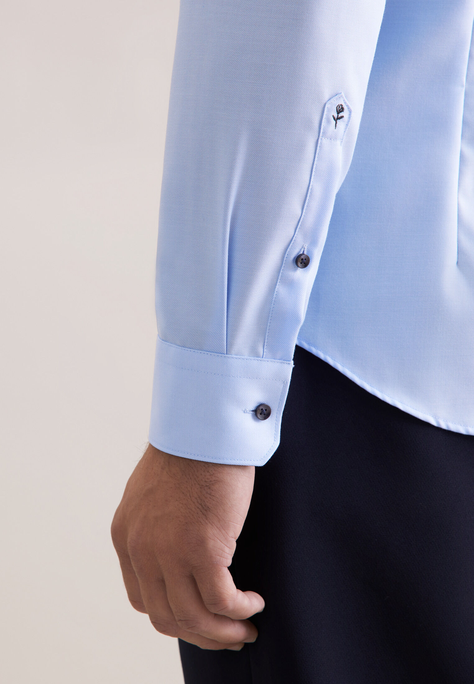 Seidensticker slim fit overhemd, mouwlengte 7, popeline, blauw