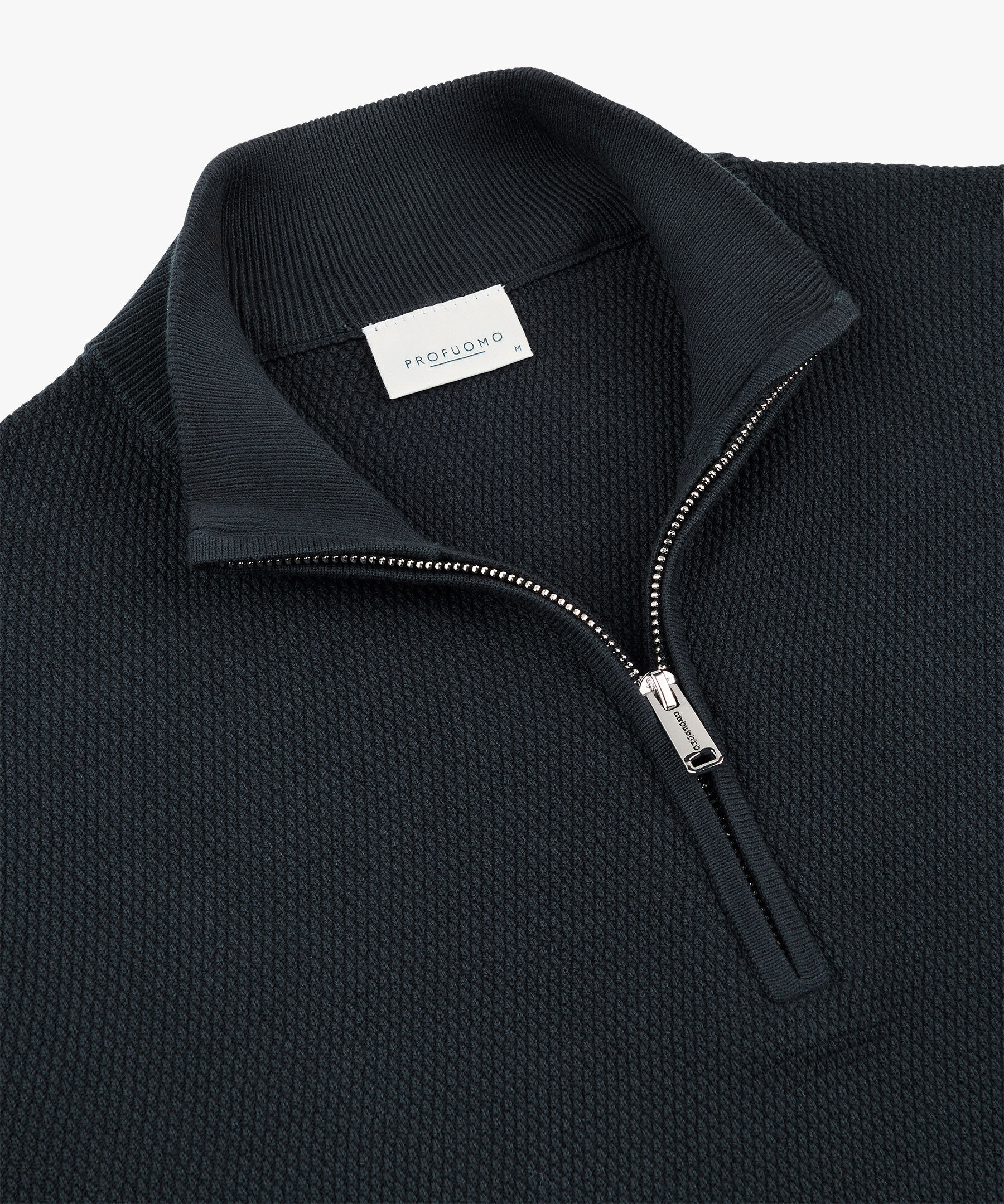 Profuomo heren trui katoen, slim fit trui met korte rits, donkerblauw