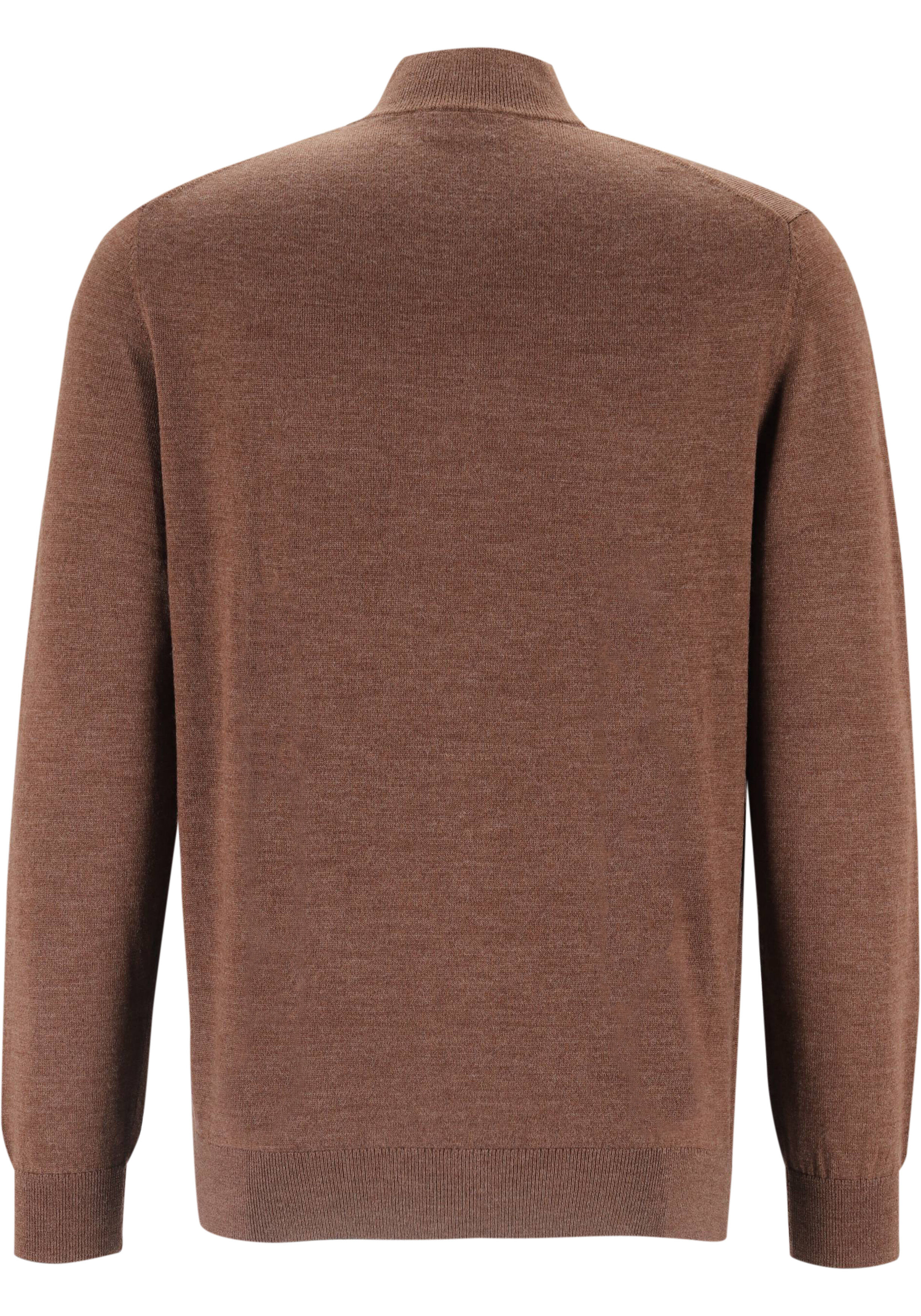 OLYMP modern fit half zip trui wol, korte rits, bruin