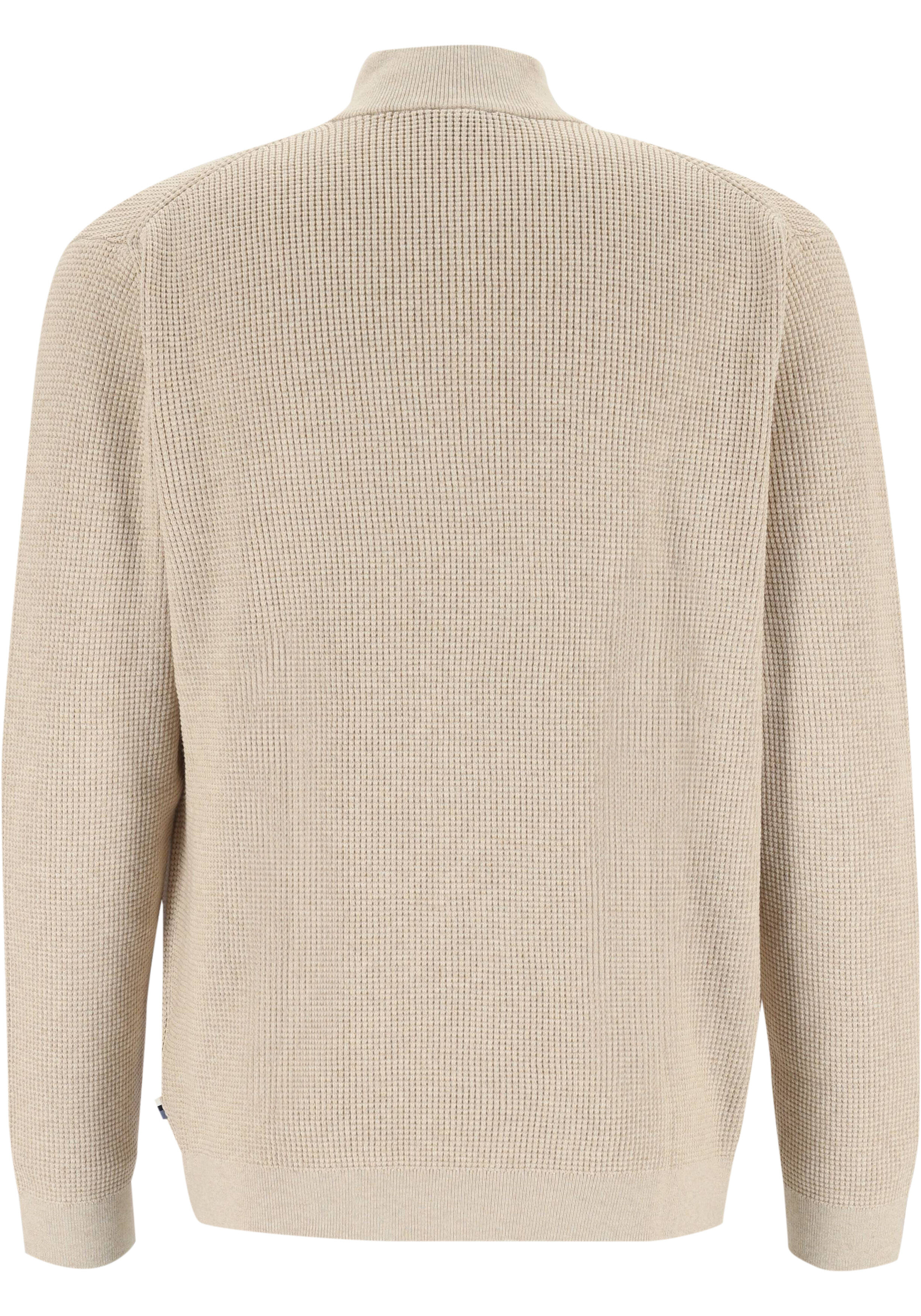 OLYMP Casual modern fit half zip trui katoen, korte rits, beige