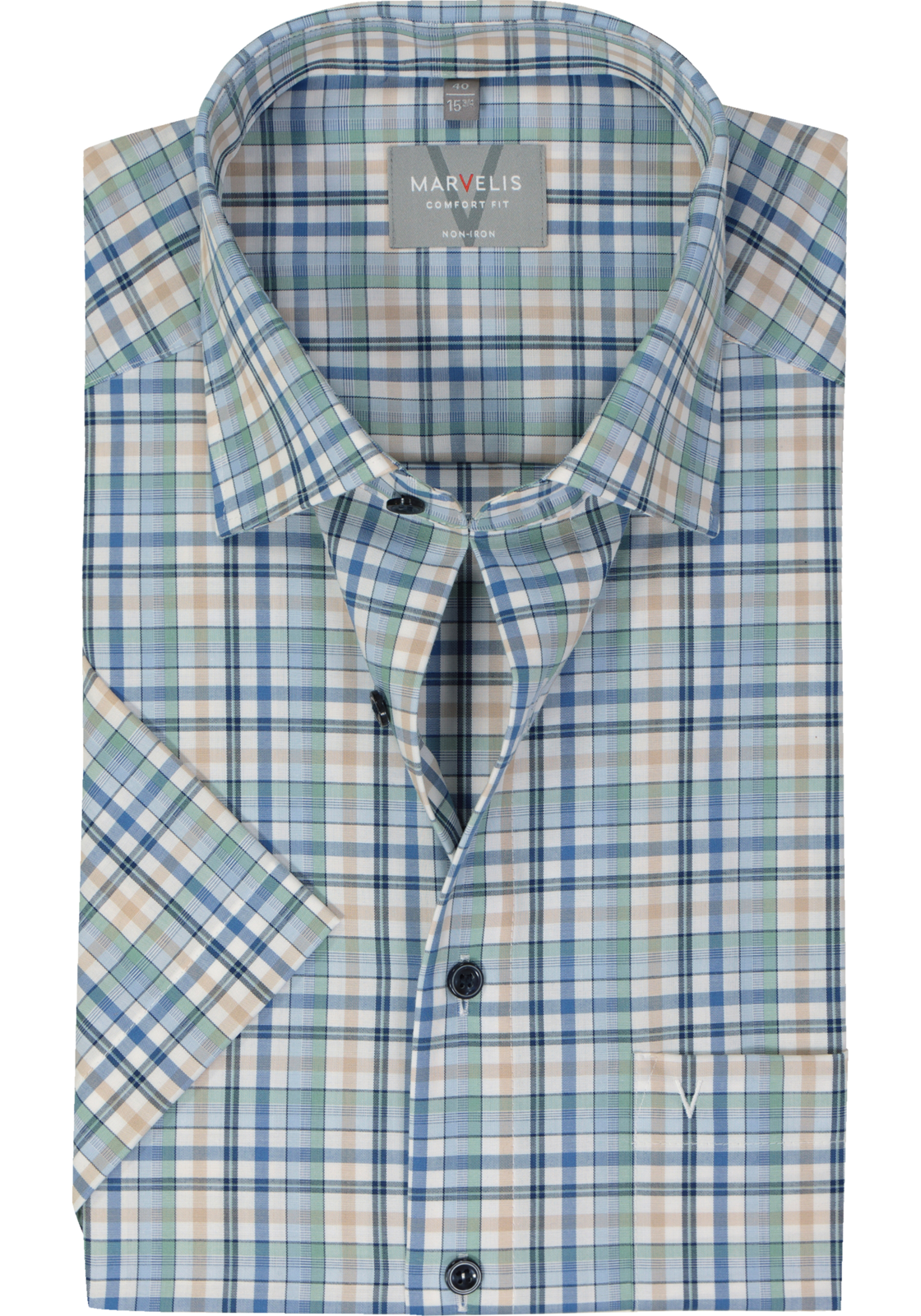 MARVELIS comfort fit overhemd, korte mouw, popeline, groen geruit MARVELIS comfort fit overhemd, korte mouw, popeline, groen geruit