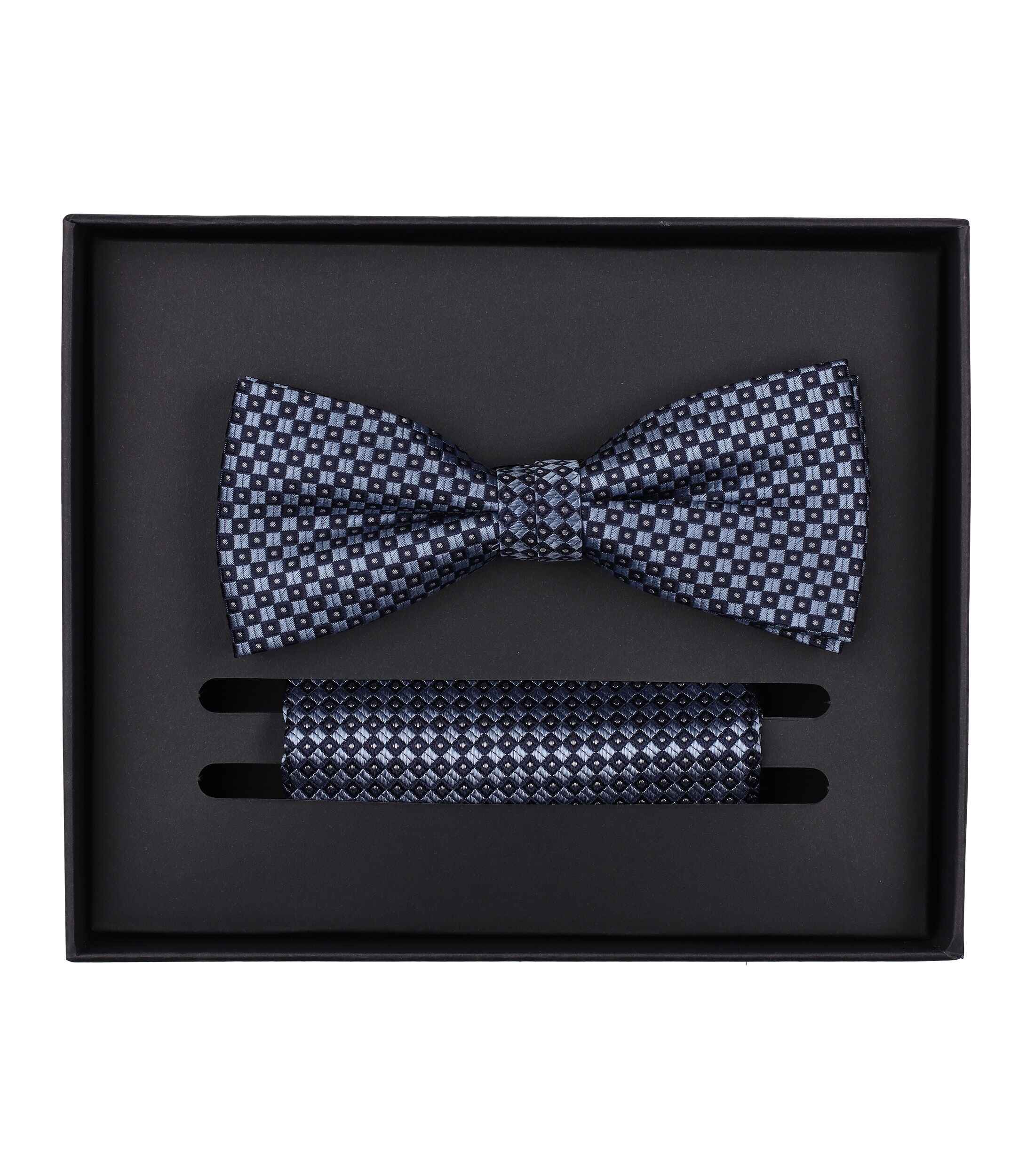 VENTI set met vlinderdas en pochet, blauw, grijs, zwart dessin