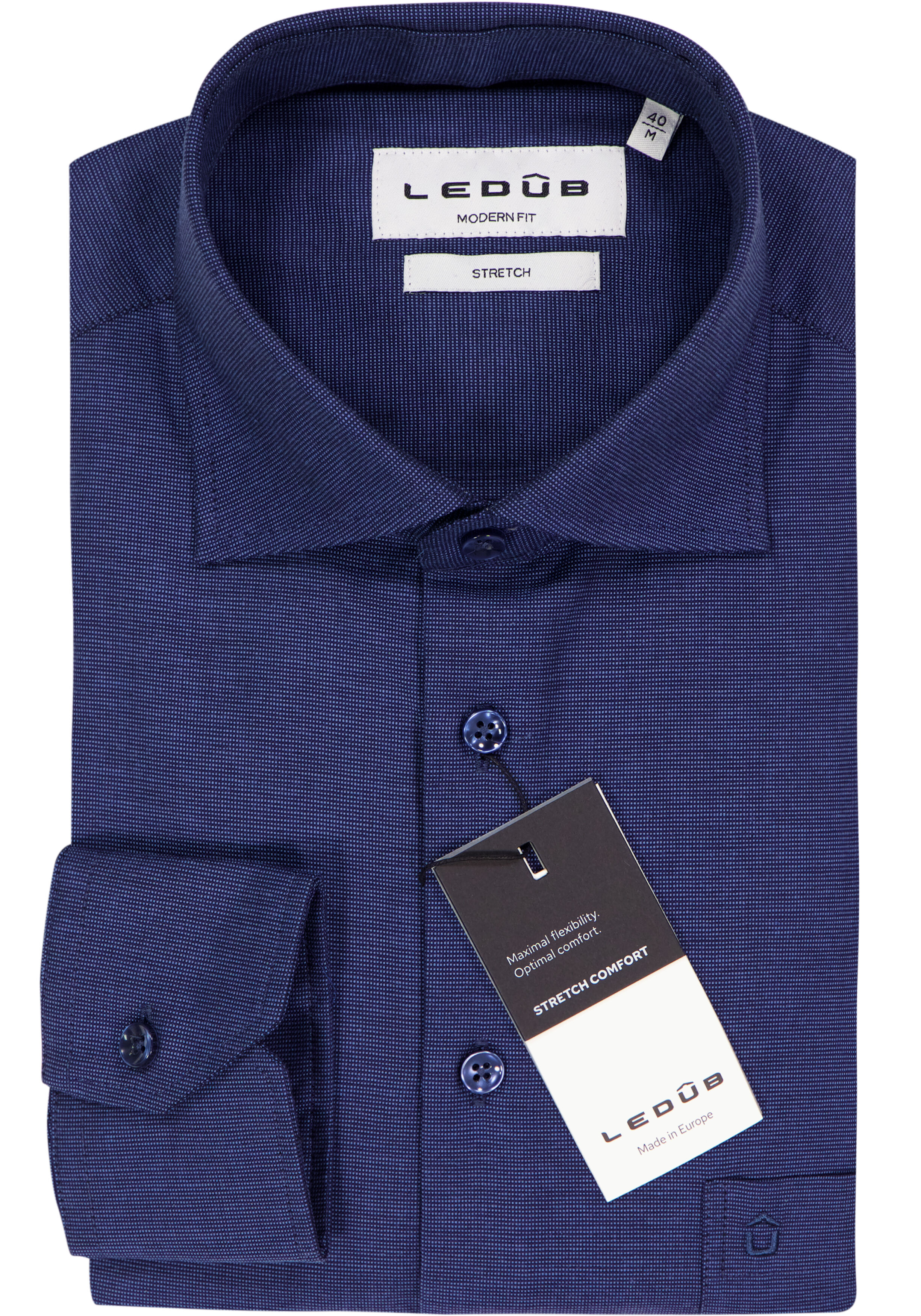 Ledub modern fit overhemd, popeline, middenblauw