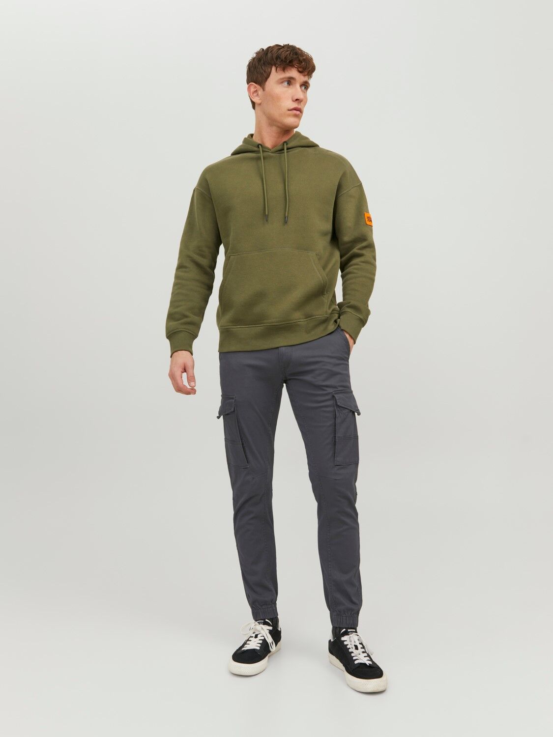 JACK & JONES Paul Lake Cargo loose fit, heren cargo broek, donkergrijs
