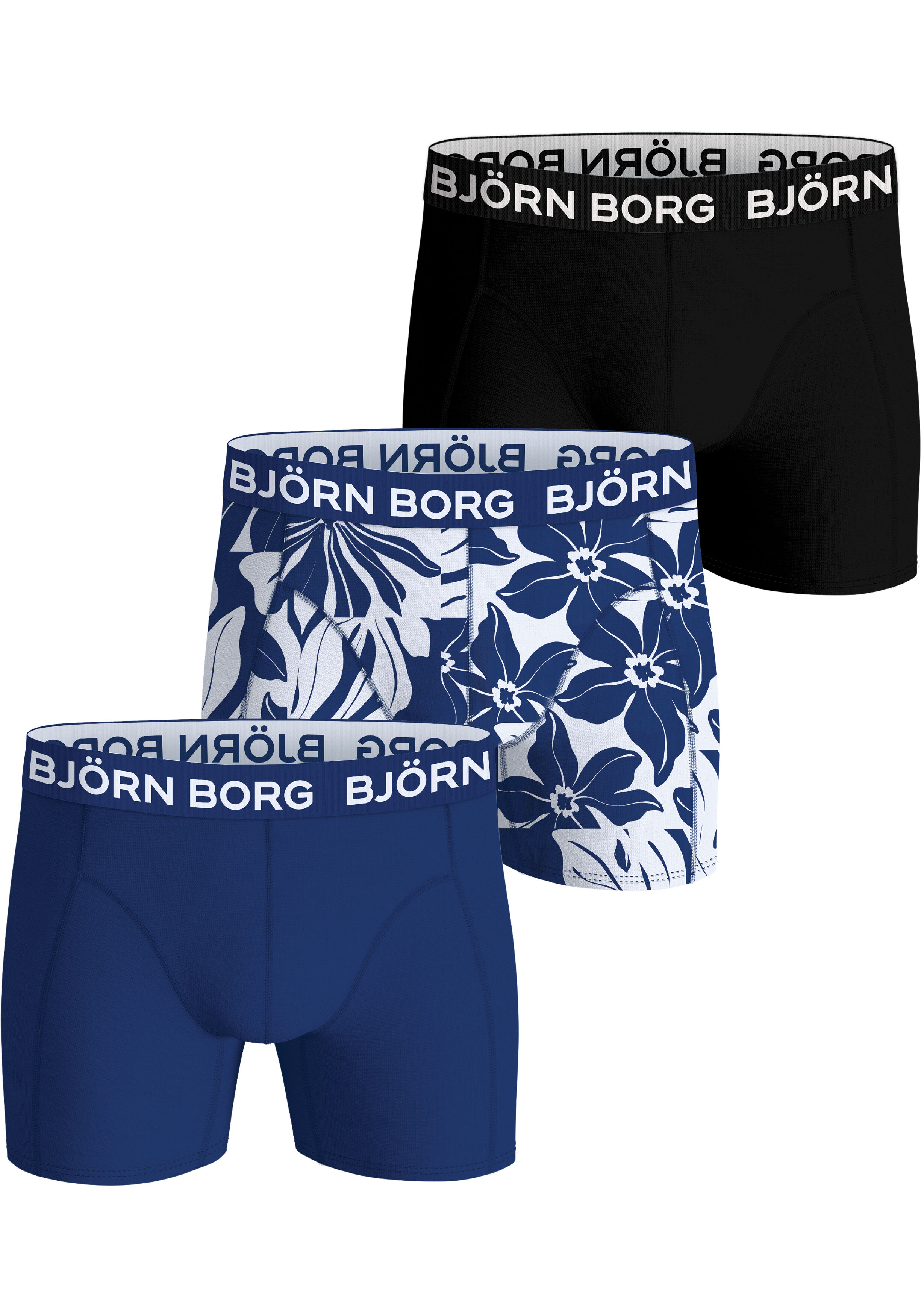 Bjorn Borg Bamboo Cotton Blend boxers, heren boxers normale lengte (3-pack), zwart, print, blauw