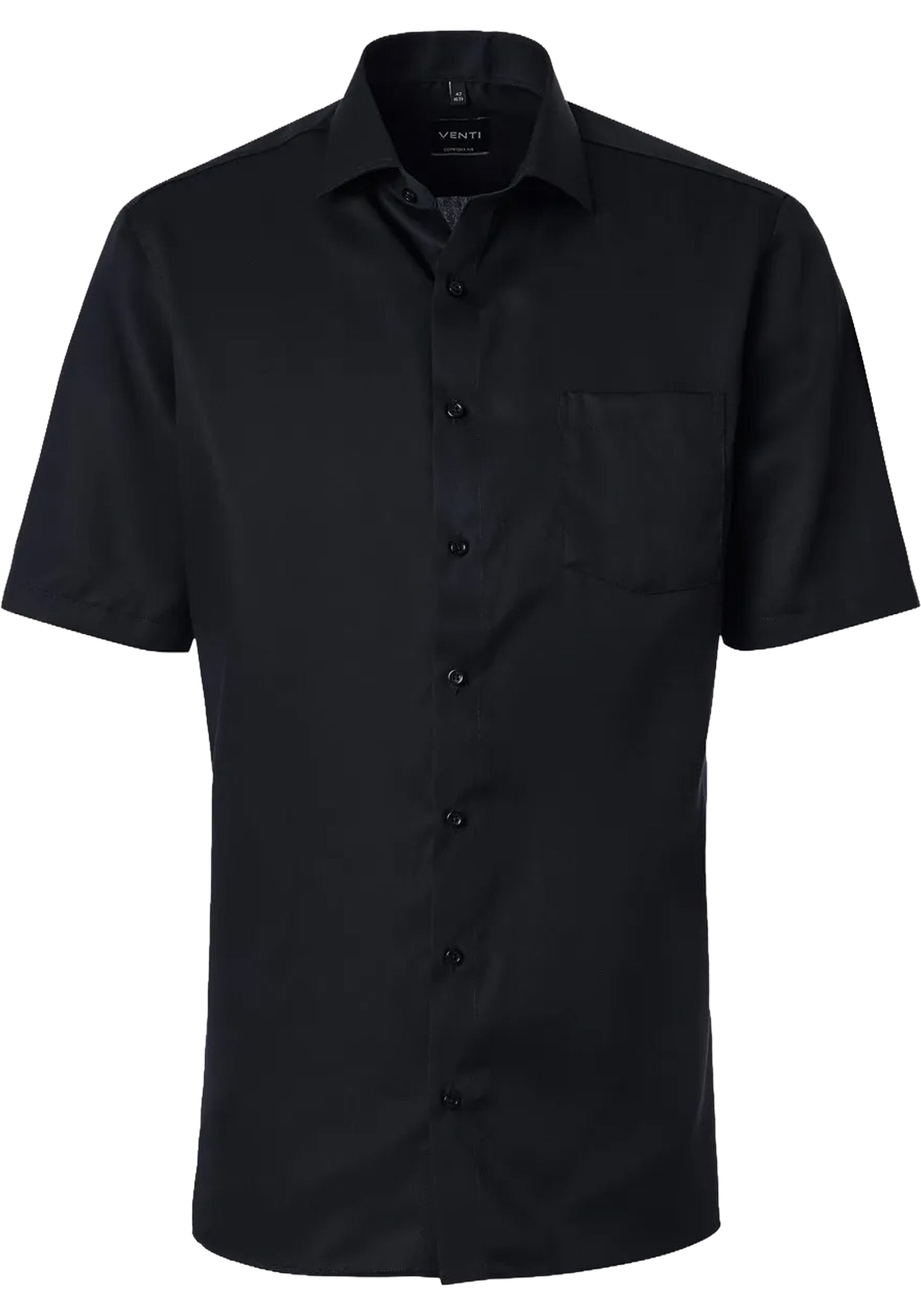 VENTI modern fit overhemd, korte mouw, twill, zwart