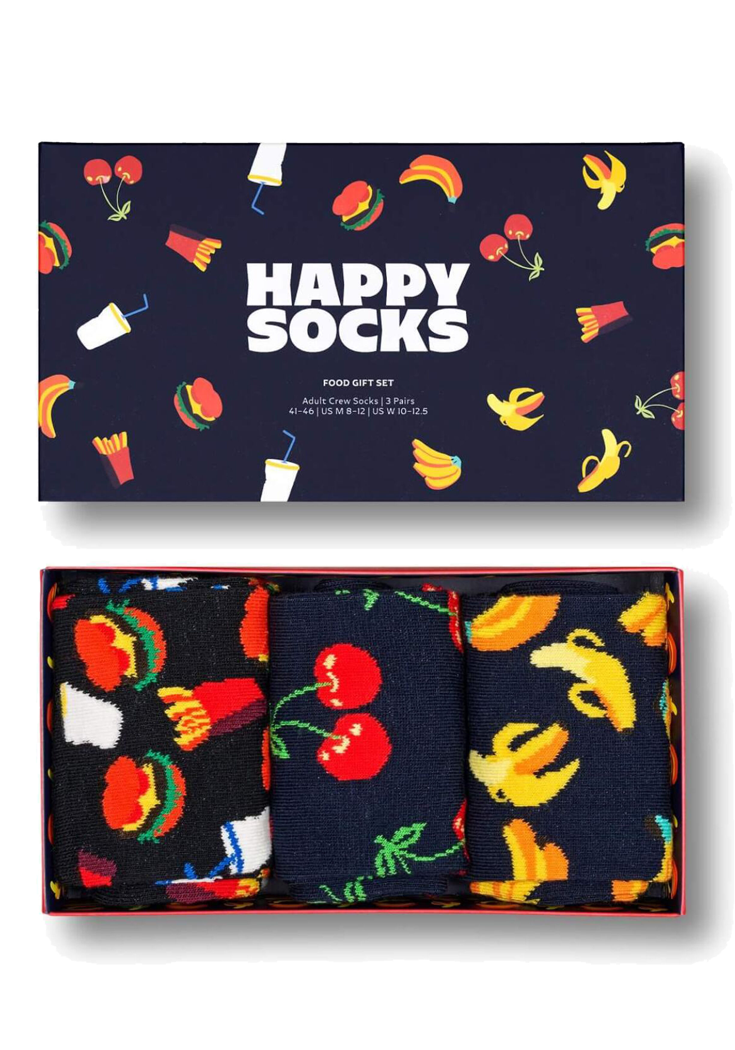 Happy Socks Food Socks Gift Set (3-pack), unisex sokken in cadeauverpakking, navy