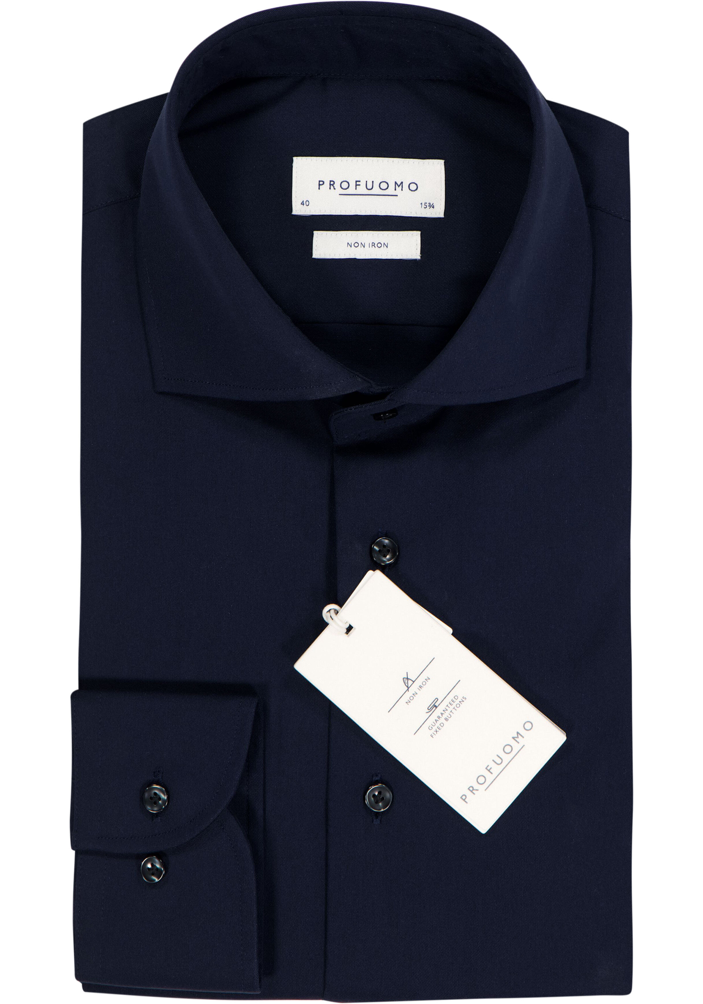 Profuomo slim fit overhemd, fine twill, marine blauw