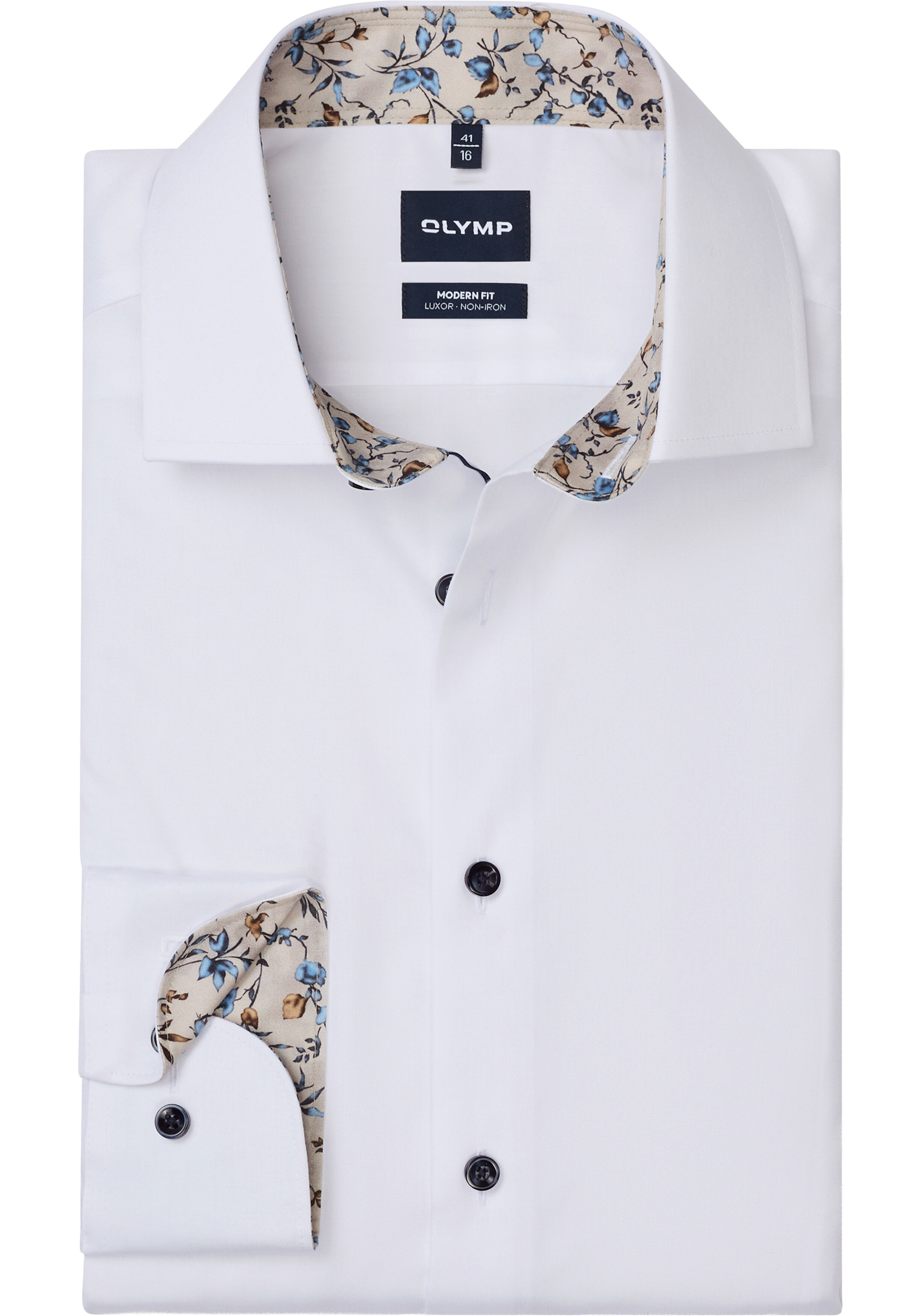 OLYMP Luxor modern fit overhemd, mouwlengte 7, twill, wit