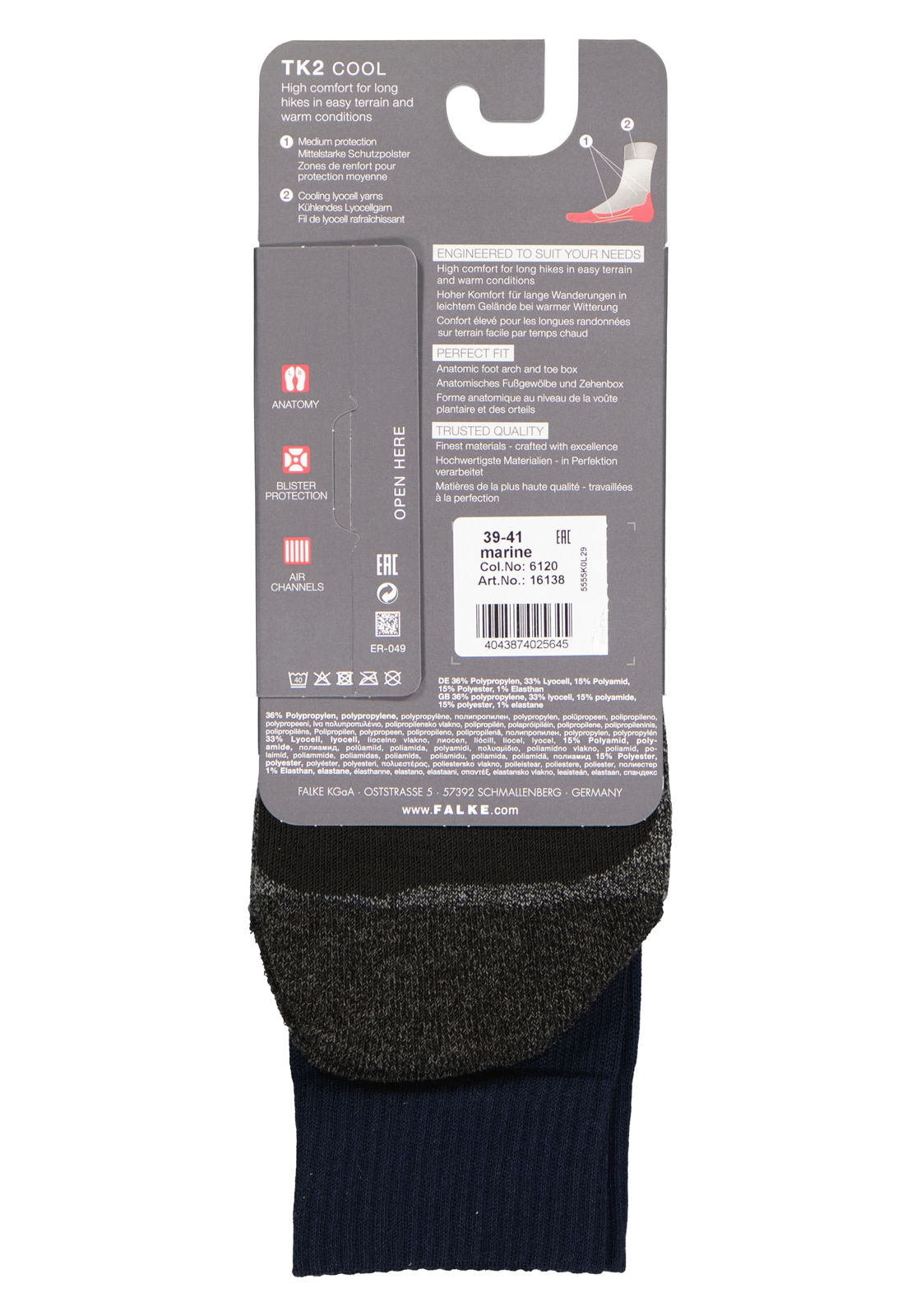3-4043874025645_falke_sokken_1p_HR FALKE TK2 Cool heren wandelsokken, blauw (marine)